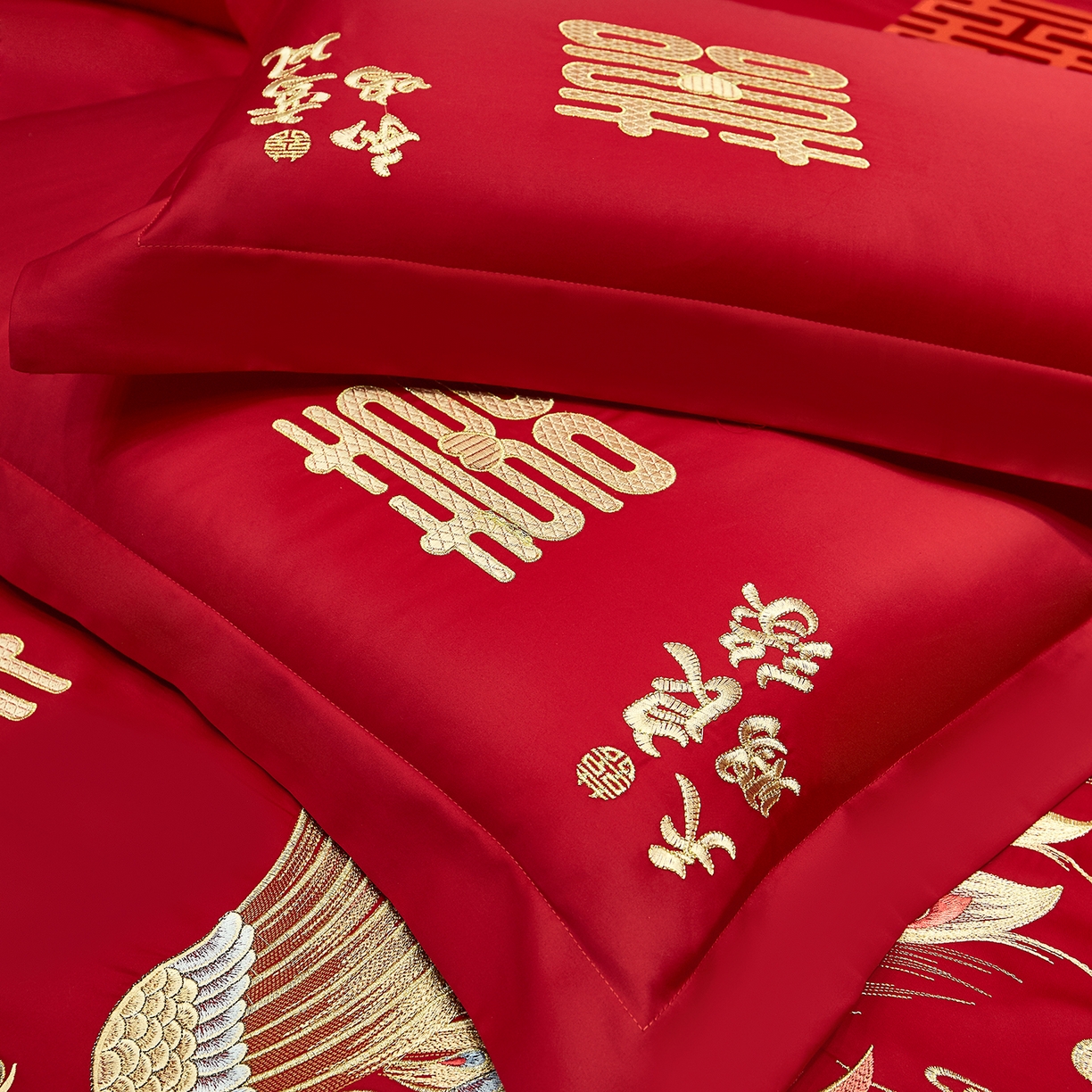 91家纺网 家纺一手货源 找家纺 浩情国际婚庆供货中心 2026新款100%全棉长绒棉纯棉婚庆四件套结婚刺绣六件套多件套长期供货 （提供买家秀） 金玉龙凤