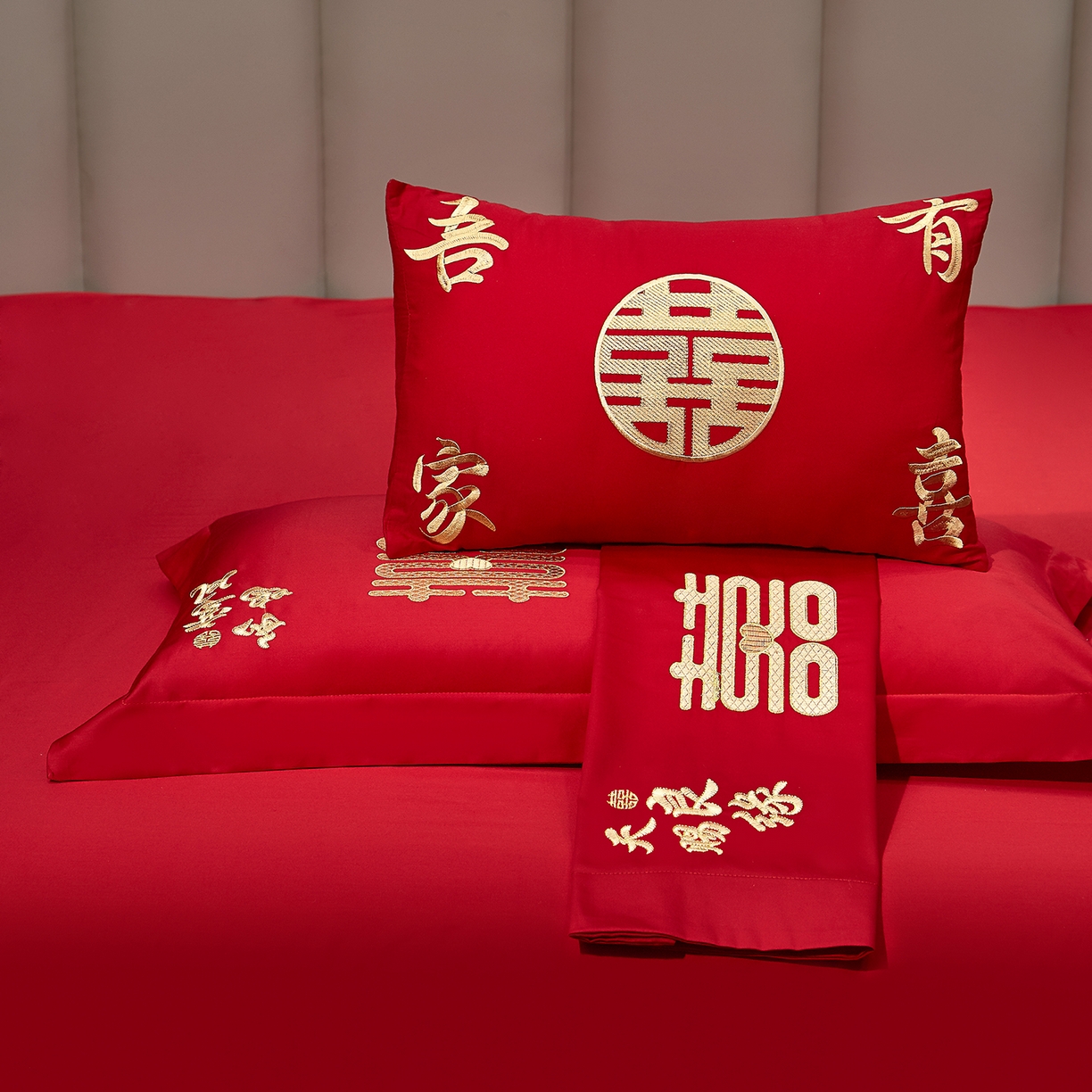 91家纺网 家纺一手货源 找家纺 浩情国际婚庆供货中心 2026新款100%全棉长绒棉纯棉婚庆四件套结婚刺绣六件套多件套长期供货 （提供买家秀） 金玉龙凤