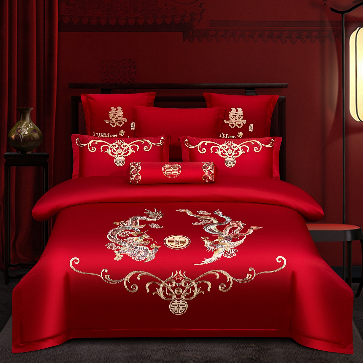 浩情国际婚庆供货中心 2026新款100%全棉长绒棉纯棉婚庆四件套结婚刺绣六件套多件套长期供货 （提供买家秀） 至尊龙凤