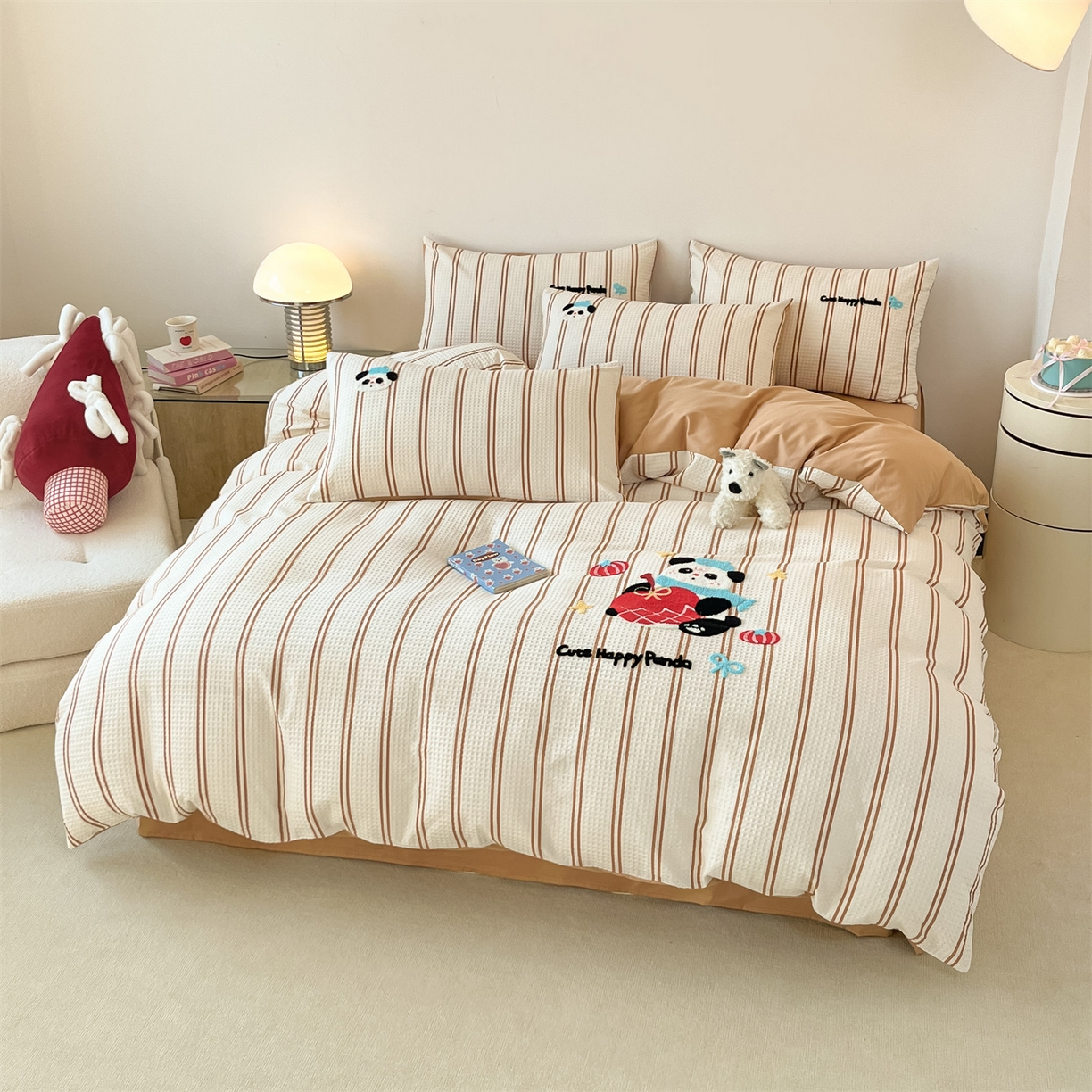 91家纺网 家纺一手货源 找家纺 笙意家纺 2026新款全棉A版华夫格B版40支毛巾绣四件套 苹果小熊