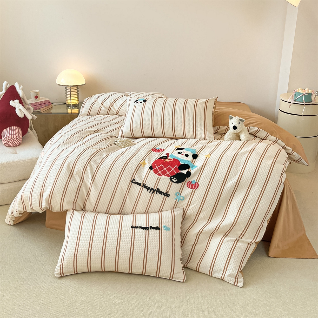 91家纺网 家纺一手货源 找家纺 笙意家纺 2026新款全棉A版华夫格B版40支毛巾绣四件套 苹果小熊