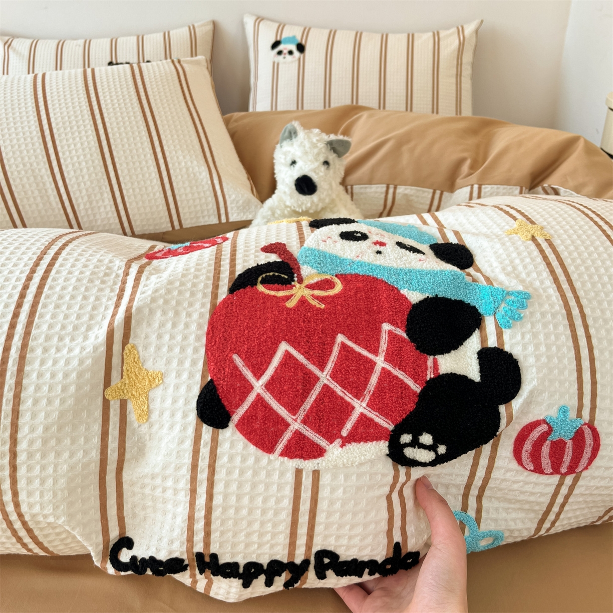 91家纺网 家纺一手货源 找家纺 笙意家纺 2026新款全棉A版华夫格B版40支毛巾绣四件套 苹果小熊