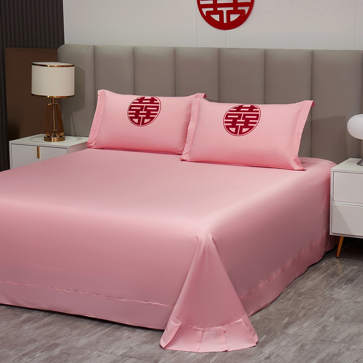 91家纺网 家纺一手货源 找家纺 浩情国际婚庆供货中心 2026新款100%全棉长绒棉纯棉婚庆四件套结婚刺绣六件套多件套长期供货 （提供买家秀） 爱情玫瑰-粉玉