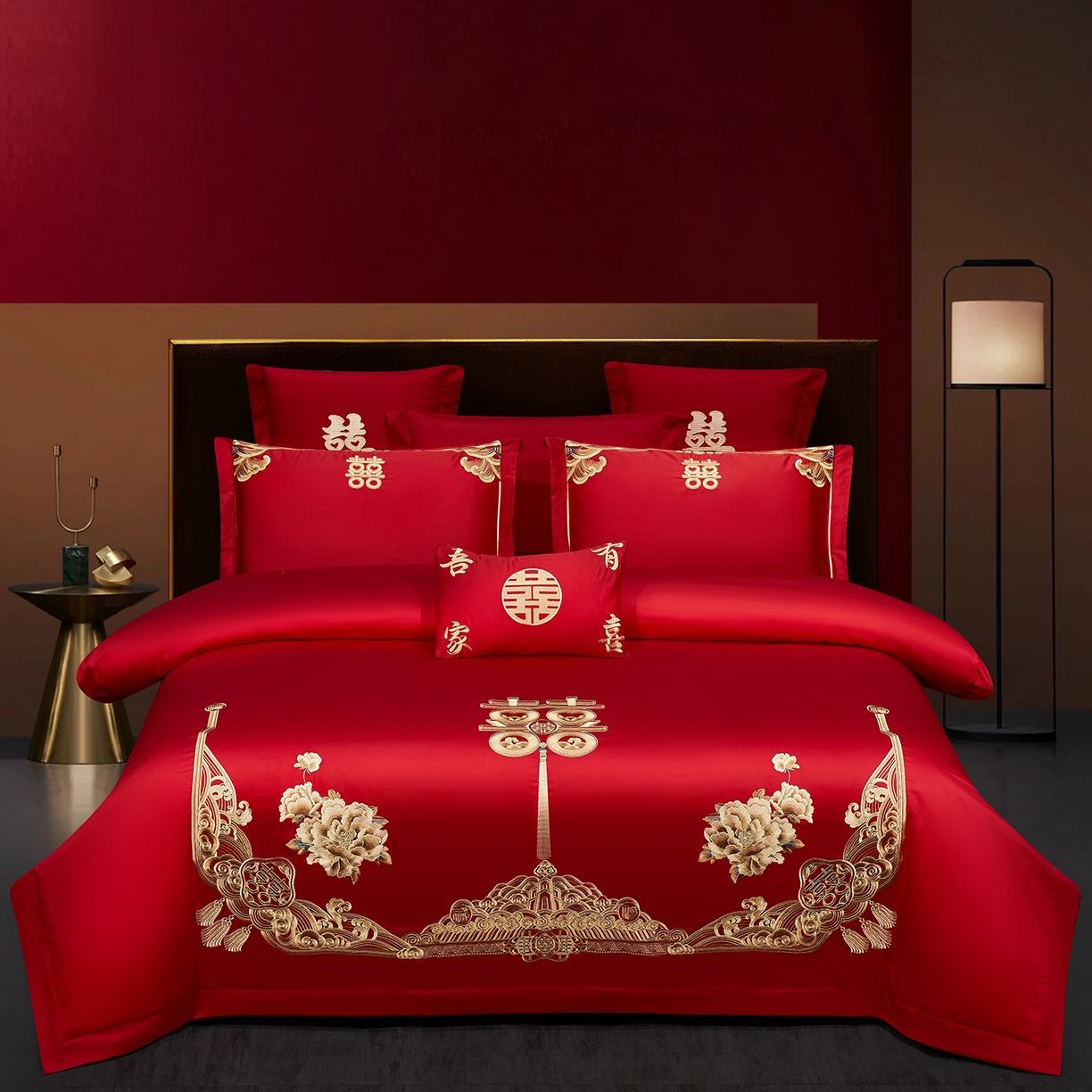 浩情国际婚庆供货中心 2026新款100%全棉长绒棉纯棉婚庆四件套结婚刺绣六件套多件套长期供货 （提供买家秀） 江山美人