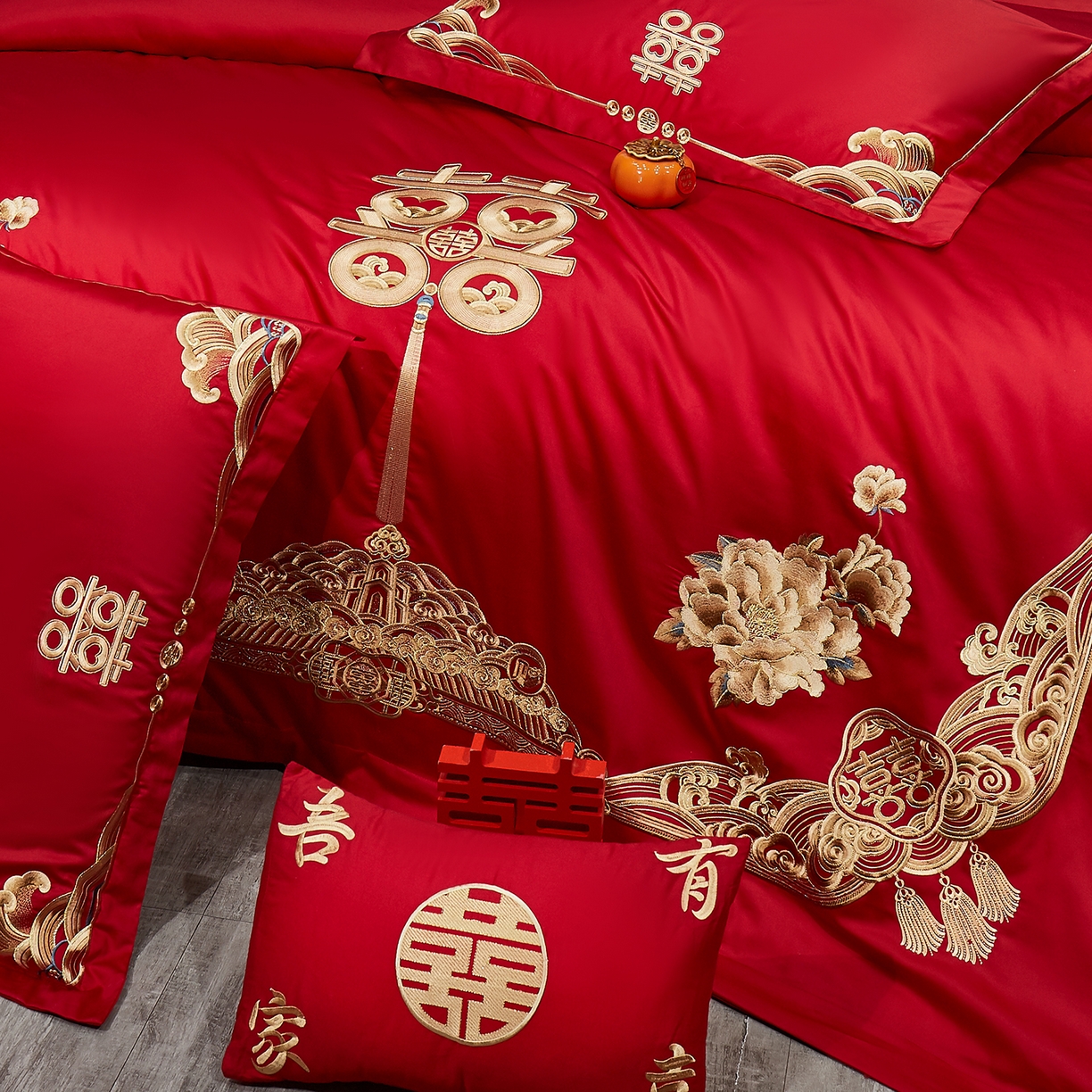 91家纺网 家纺一手货源 找家纺 浩情国际婚庆供货中心 2026新款100%全棉长绒棉纯棉婚庆四件套结婚刺绣六件套多件套长期供货 （提供买家秀） 江山美人