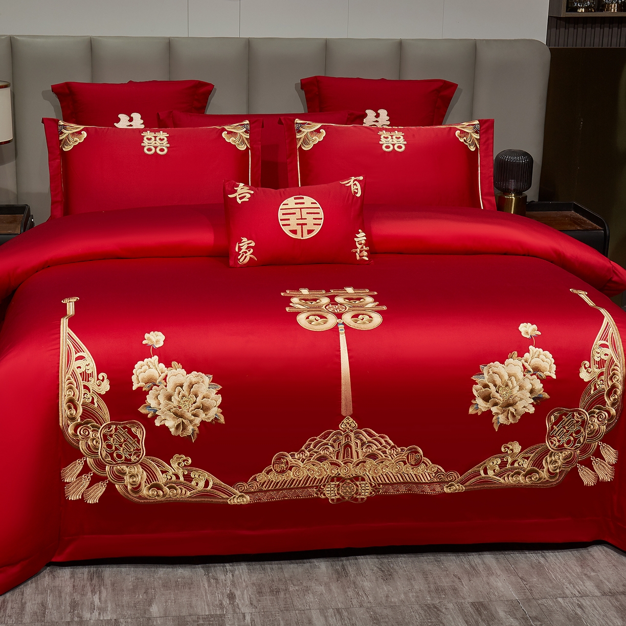 91家纺网 家纺一手货源 找家纺 浩情国际婚庆供货中心 2026新款100%全棉长绒棉纯棉婚庆四件套结婚刺绣六件套多件套长期供货 （提供买家秀） 江山美人