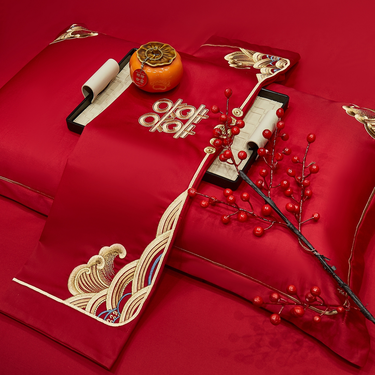 91家纺网 家纺一手货源 找家纺 浩情国际婚庆供货中心 2026新款100%全棉长绒棉纯棉婚庆四件套结婚刺绣六件套多件套长期供货 （提供买家秀） 江山美人