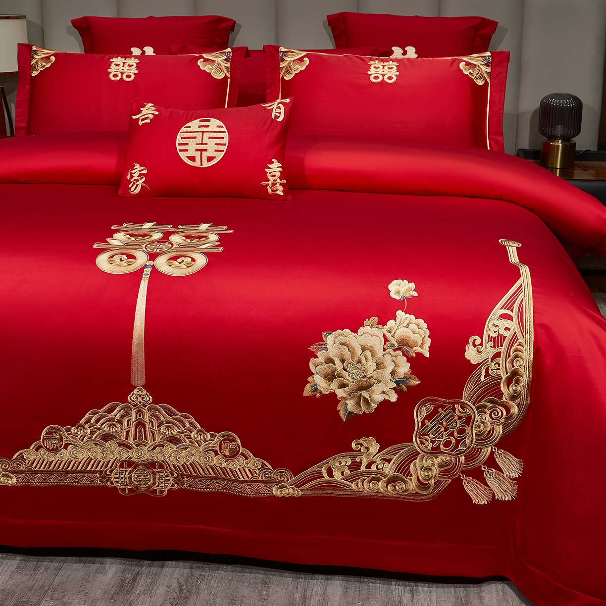 91家纺网 家纺一手货源 找家纺 浩情国际婚庆供货中心 2026新款100%全棉长绒棉纯棉婚庆四件套结婚刺绣六件套多件套长期供货 （提供买家秀） 江山美人