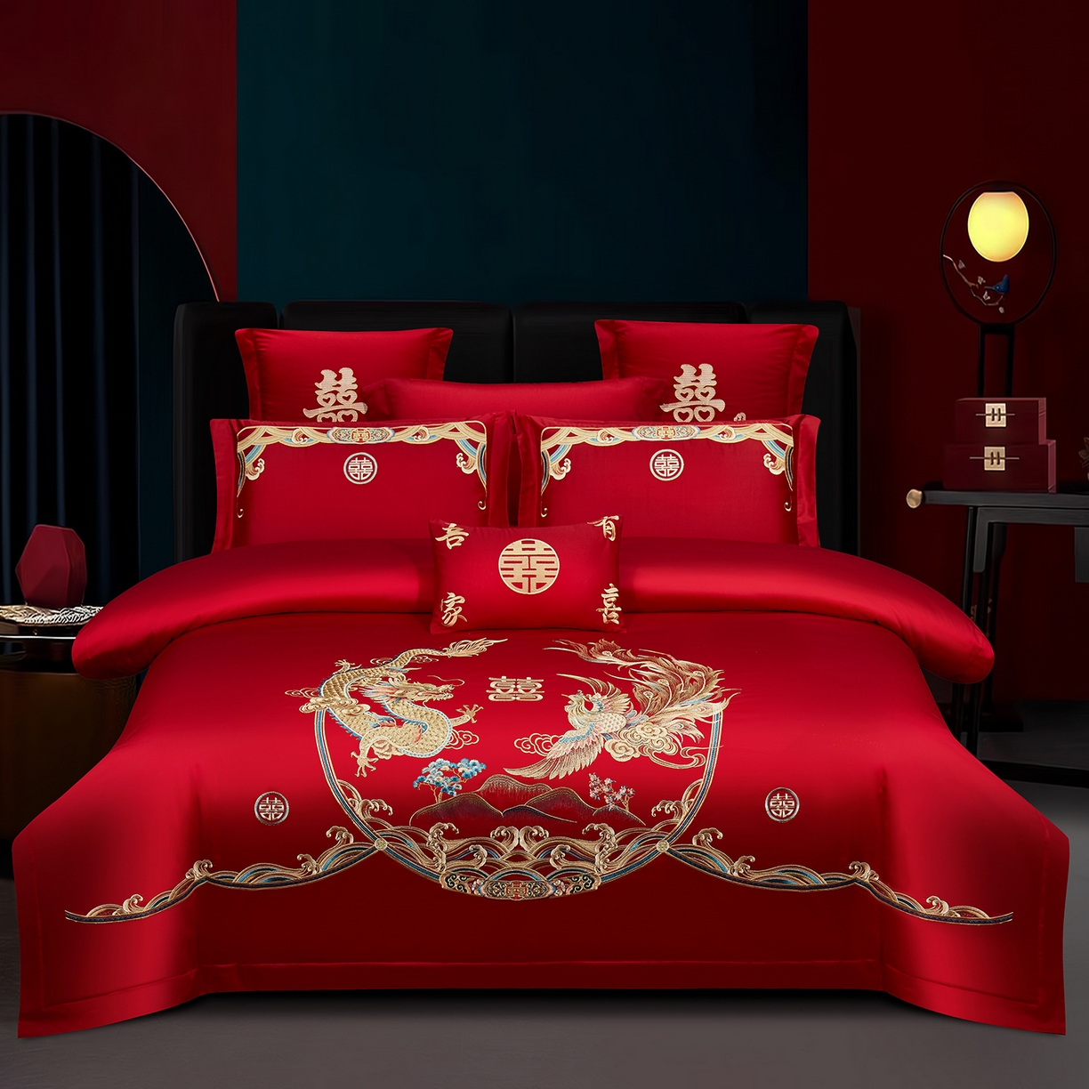 浩情国际婚庆供货中心 2026新款100%全棉长绒棉纯棉婚庆四件套结婚刺绣六件套多件套长期供货 （提供买家秀） 龙凤呈祥