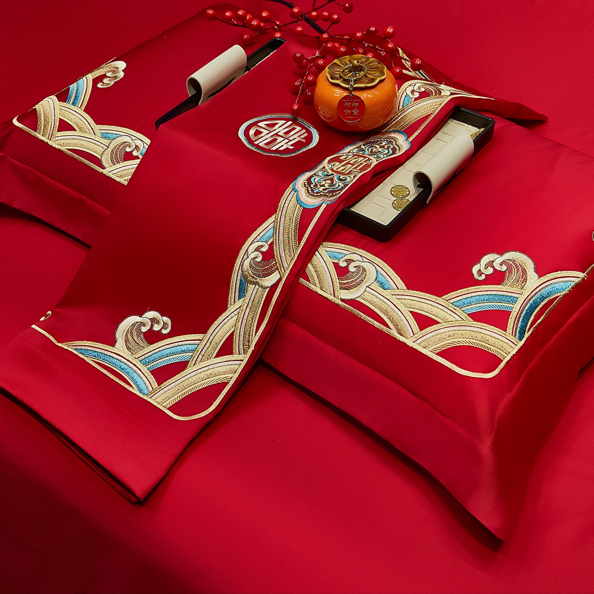 91家纺网 家纺一手货源 找家纺 浩情国际婚庆供货中心 2026新款100%全棉长绒棉纯棉婚庆四件套结婚刺绣六件套多件套长期供货 （提供买家秀） 龙凤呈祥