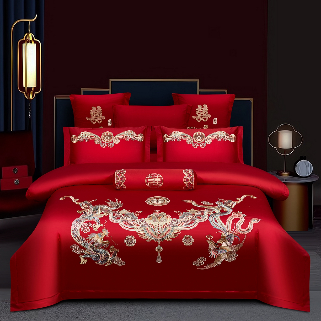 浩情国际婚庆供货中心 2026新款100%全棉长绒棉纯棉婚庆四件套结婚刺绣六件套多件套长期供货 （提供买家秀） 龙凤祥合