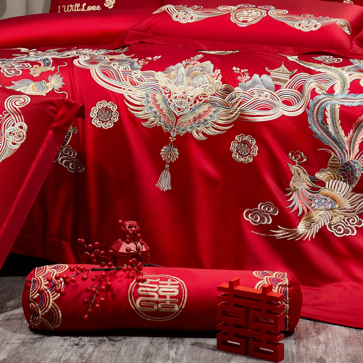 91家纺网 家纺一手货源 找家纺 浩情国际婚庆供货中心 2026新款100%全棉长绒棉纯棉婚庆四件套结婚刺绣六件套多件套长期供货 （提供买家秀） 龙凤祥合