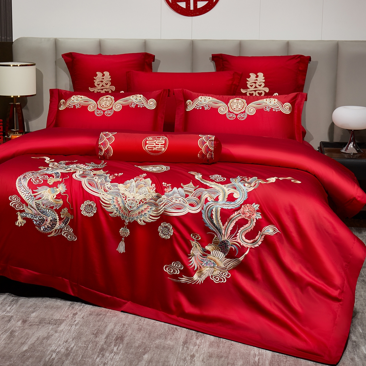 91家纺网 家纺一手货源 找家纺 浩情国际婚庆供货中心 2026新款100%全棉长绒棉纯棉婚庆四件套结婚刺绣六件套多件套长期供货 （提供买家秀） 龙凤祥合