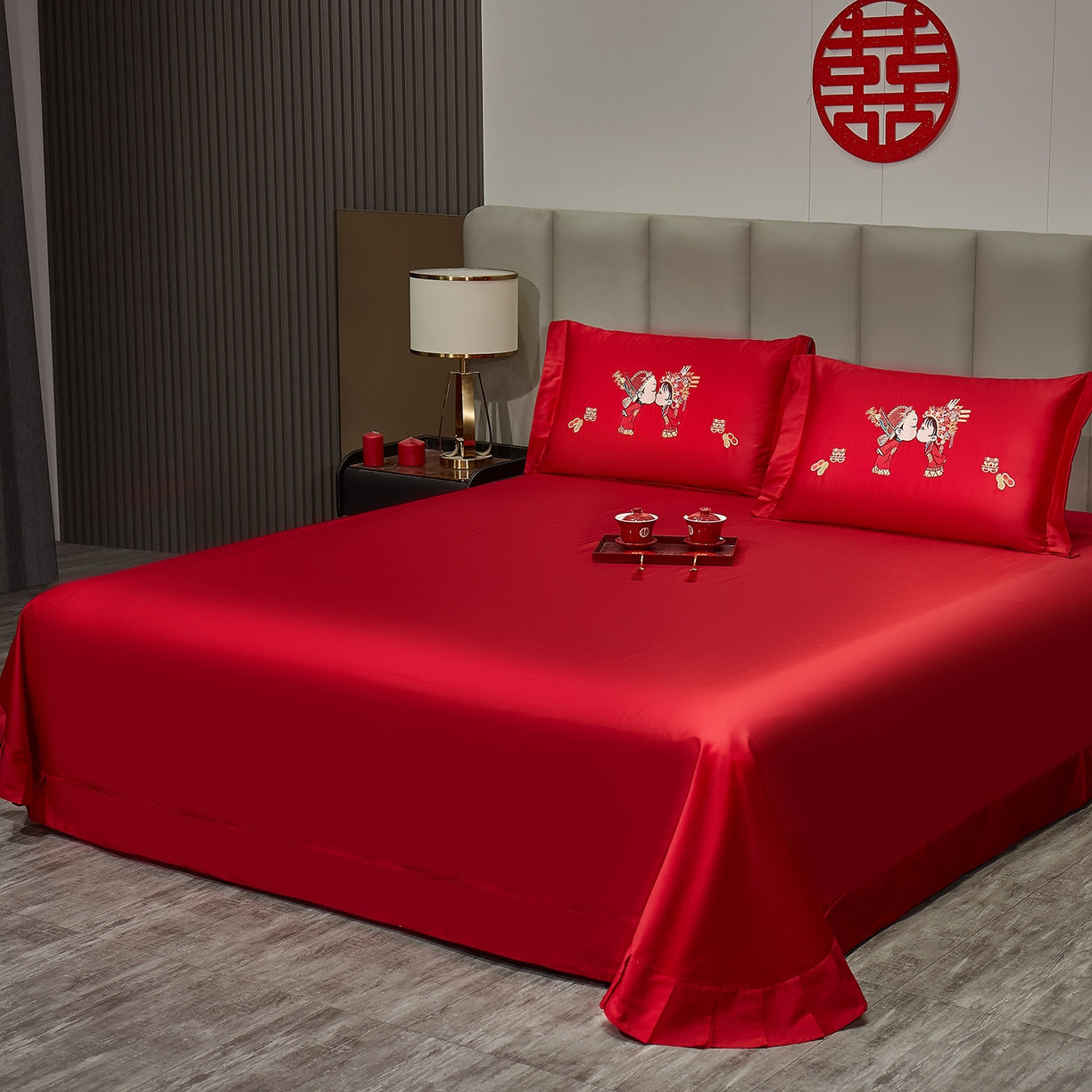 91家纺网 家纺一手货源 找家纺 浩情国际婚庆供货中心 2026新款100%全棉长绒棉纯棉婚庆四件套结婚刺绣六件套多件套长期供货 （提供买家秀） 天生一对