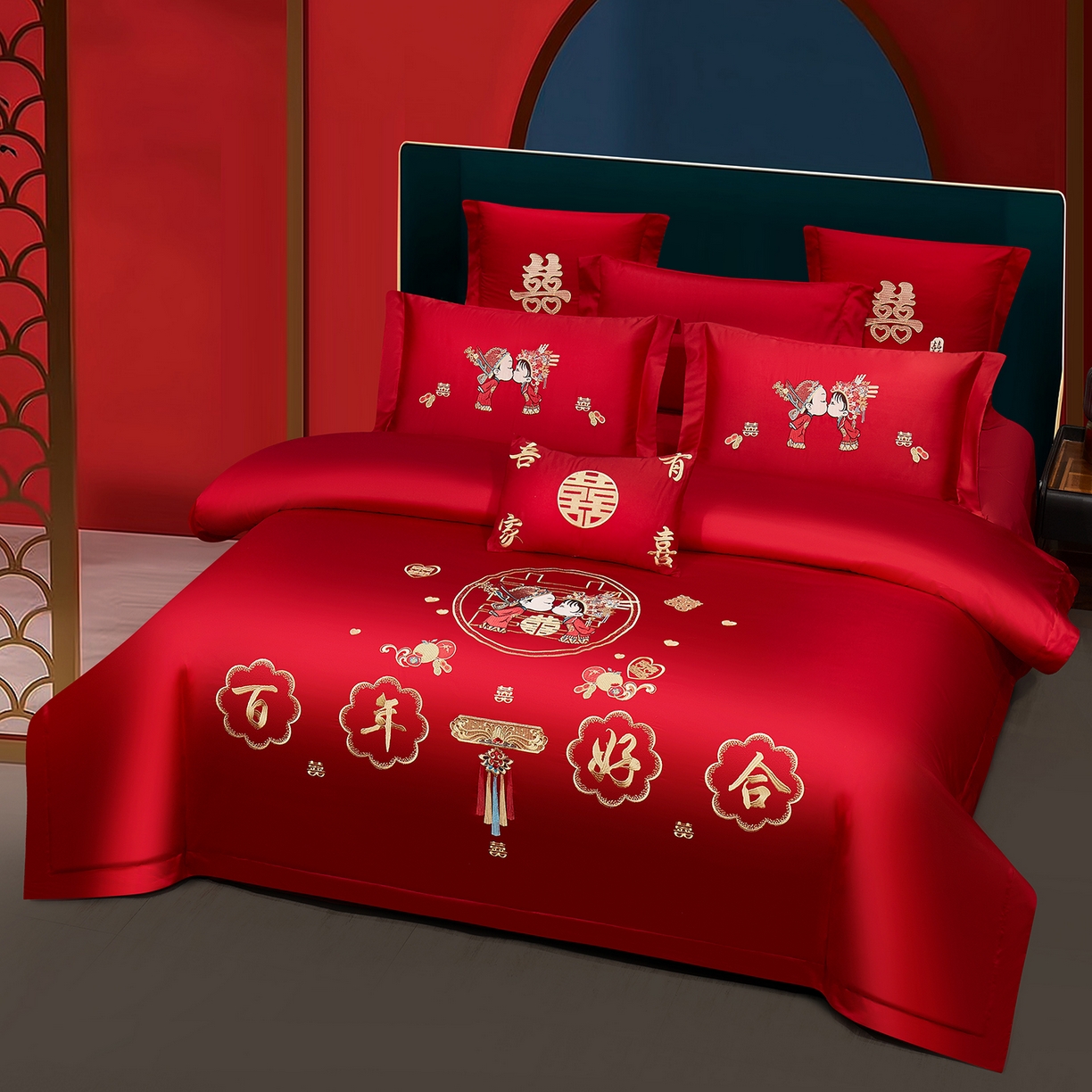 91家纺网 家纺一手货源 找家纺 浩情国际婚庆供货中心 2026新款100%全棉长绒棉纯棉婚庆四件套结婚刺绣六件套多件套长期供货 （提供买家秀） 天生一对