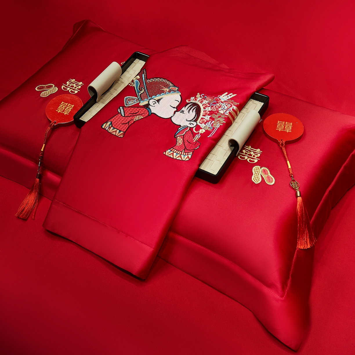 91家纺网 家纺一手货源 找家纺 浩情国际婚庆供货中心 2026新款100%全棉长绒棉纯棉婚庆四件套结婚刺绣六件套多件套长期供货 （提供买家秀） 天生一对