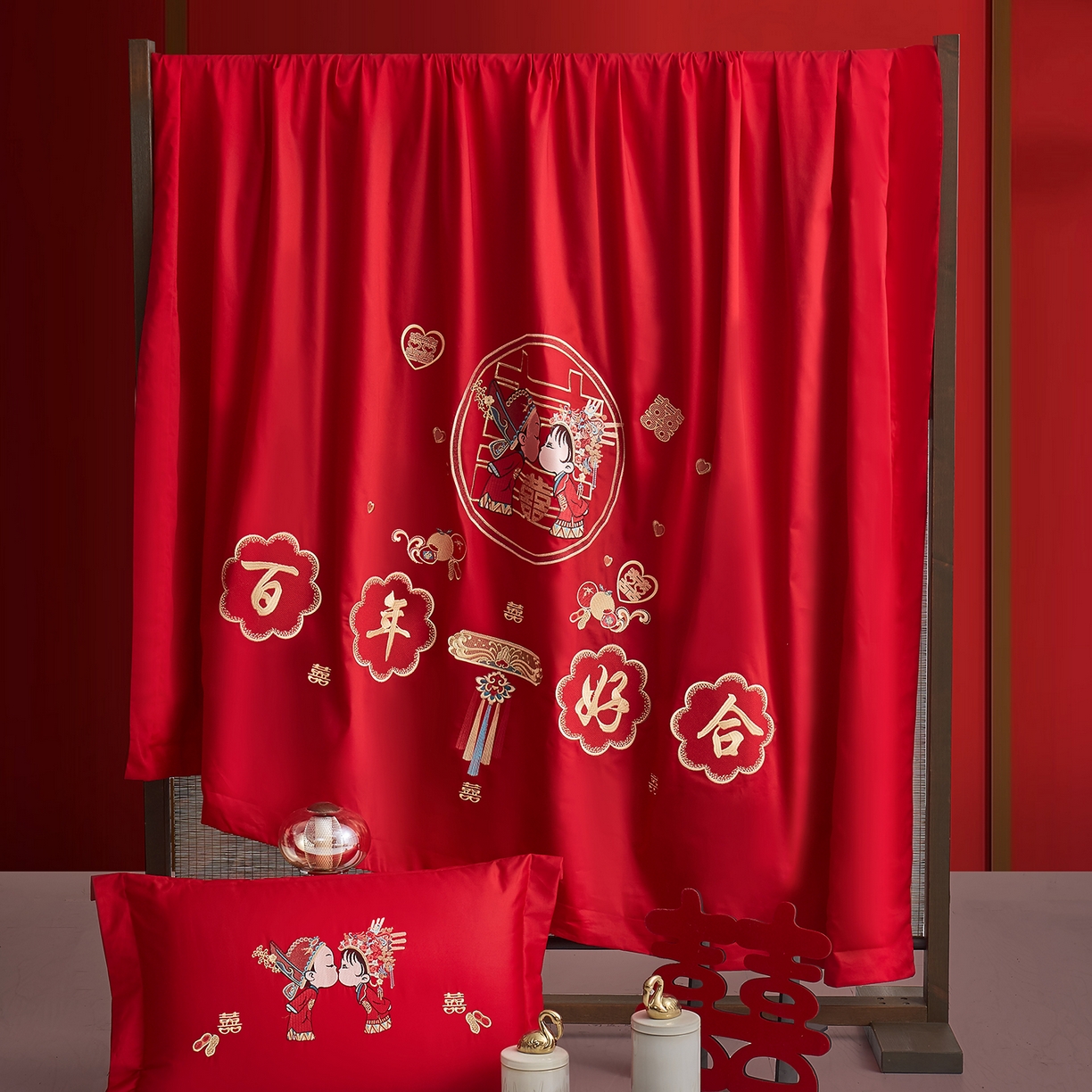 91家纺网 家纺一手货源 找家纺 浩情国际婚庆供货中心 2026新款100%全棉长绒棉纯棉婚庆四件套结婚刺绣六件套多件套长期供货 （提供买家秀） 天生一对