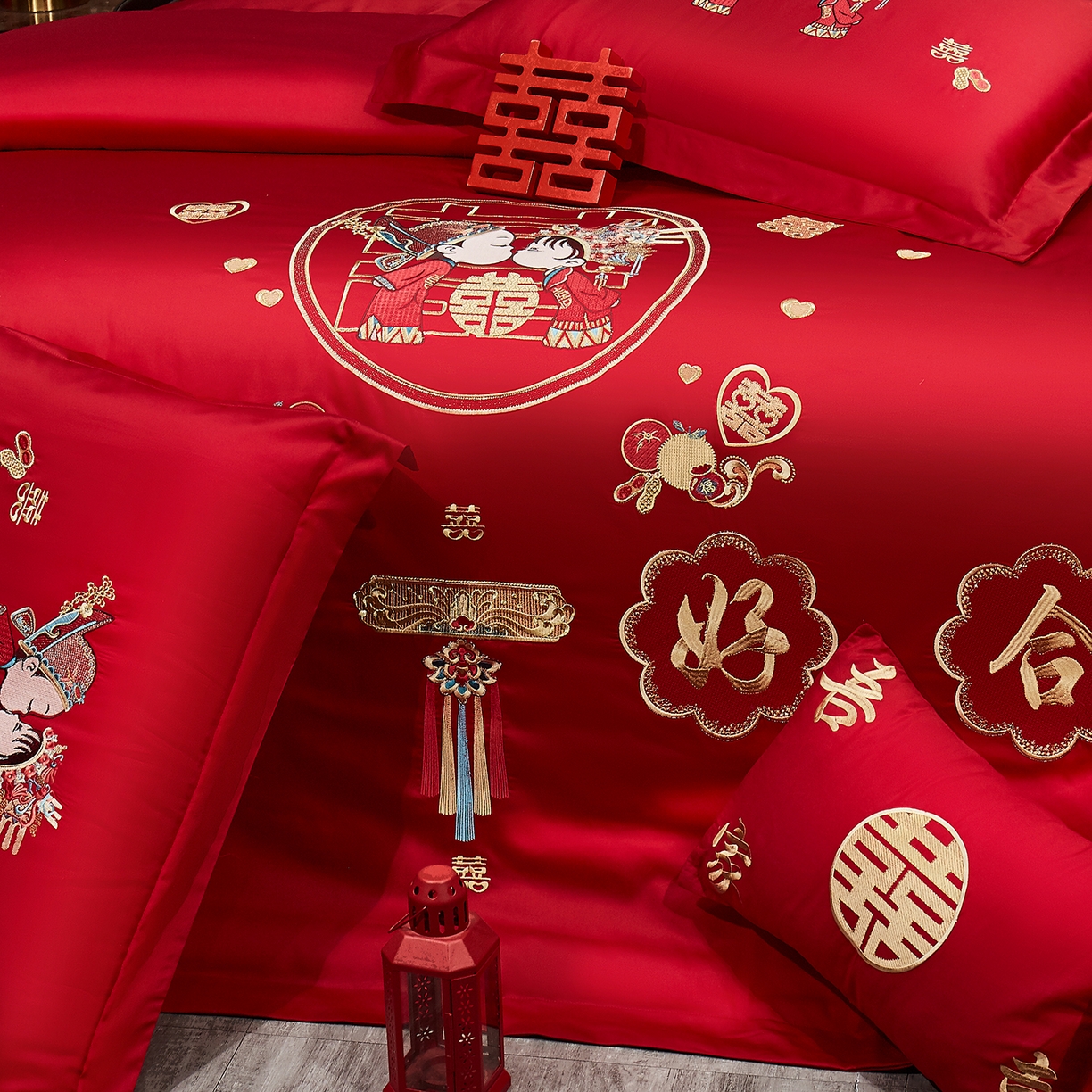 91家纺网 家纺一手货源 找家纺 浩情国际婚庆供货中心 2026新款100%全棉长绒棉纯棉婚庆四件套结婚刺绣六件套多件套长期供货 （提供买家秀） 天生一对