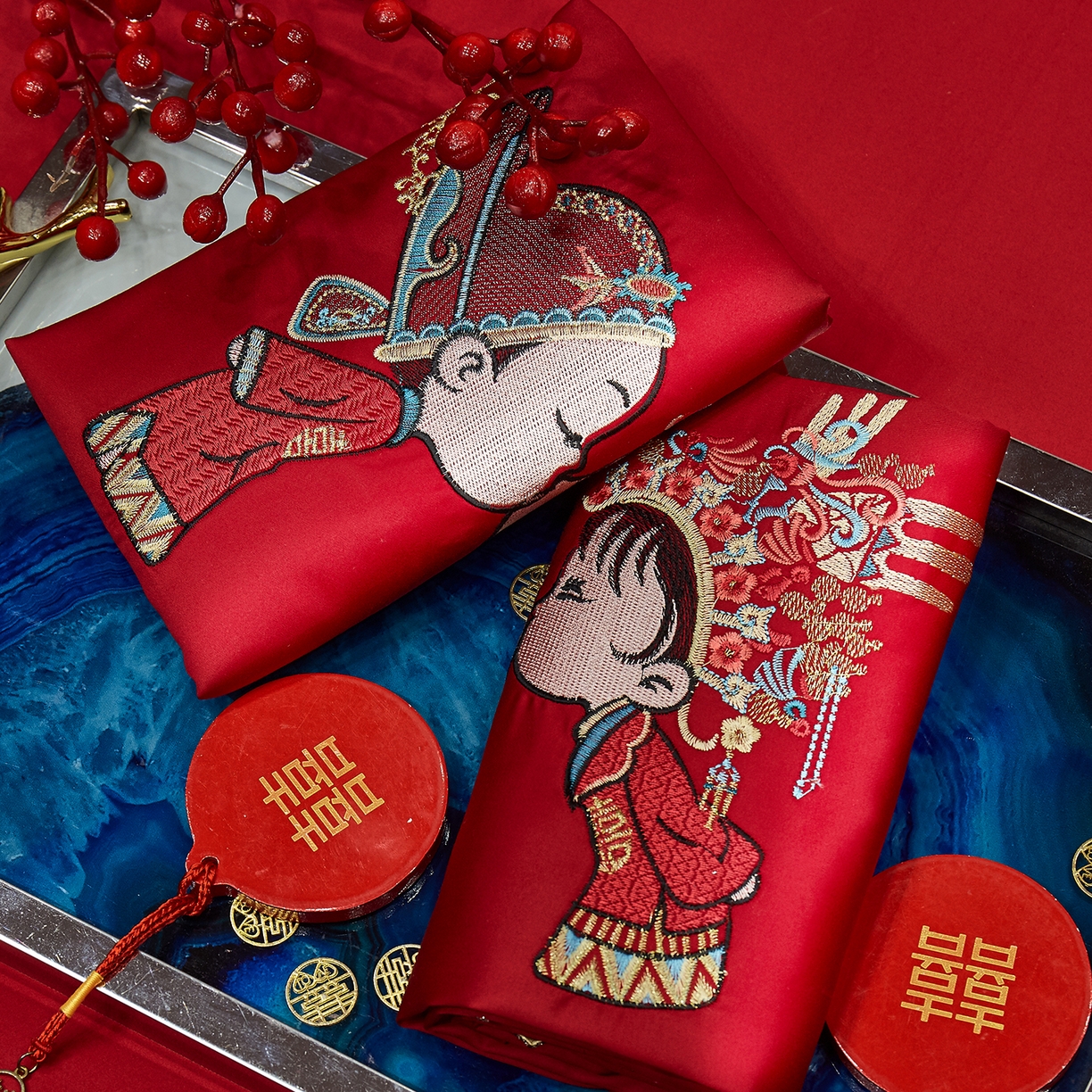 91家纺网 家纺一手货源 找家纺 浩情国际婚庆供货中心 2026新款100%全棉长绒棉纯棉婚庆四件套结婚刺绣六件套多件套长期供货 （提供买家秀） 天生一对