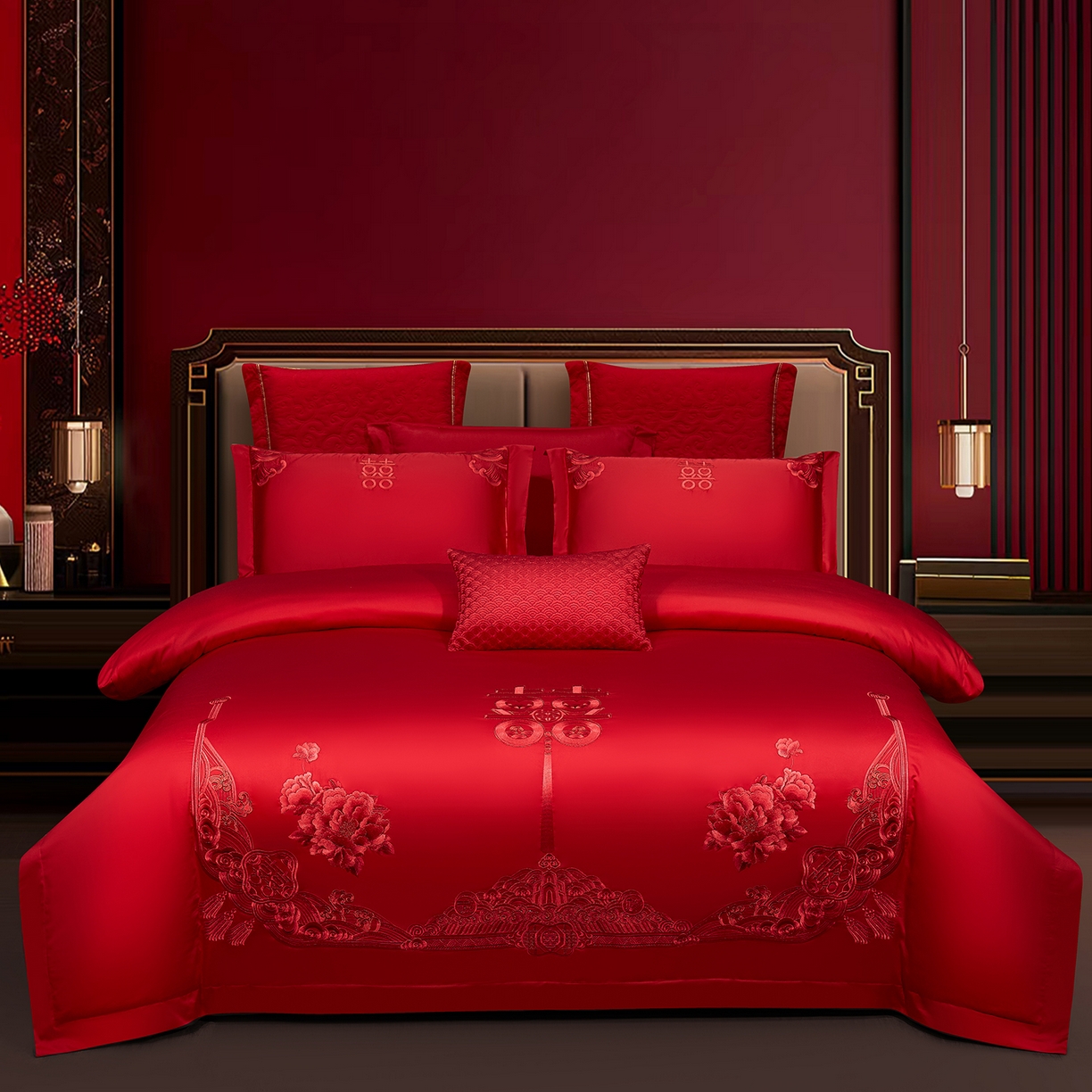 浩情国际婚庆供货中心 2026新款100%全棉长绒棉纯棉婚庆四件套结婚刺绣六件套多件套长期供货 （提供买家秀） 万紫千红