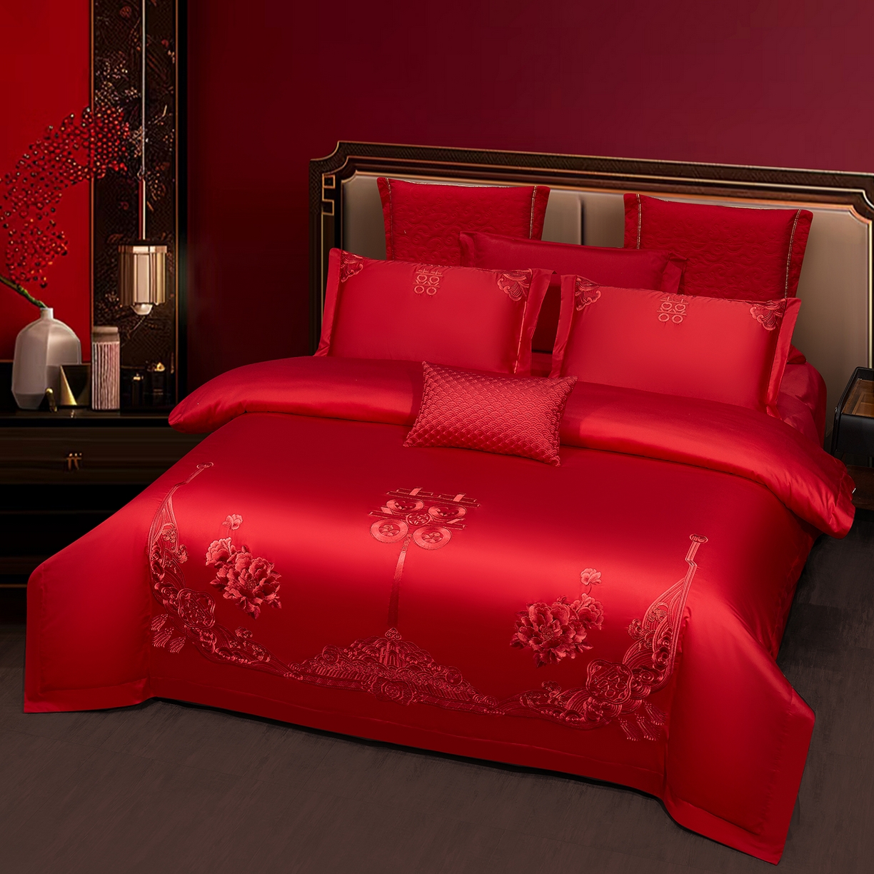 91家纺网 家纺一手货源 找家纺 浩情国际婚庆供货中心 2026新款100%全棉长绒棉纯棉婚庆四件套结婚刺绣六件套多件套长期供货 （提供买家秀） 万紫千红