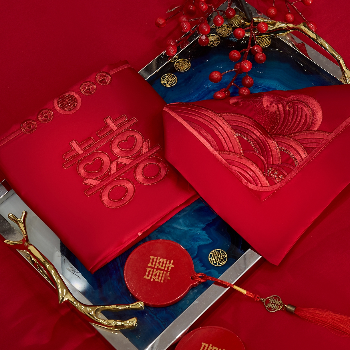 91家纺网 家纺一手货源 找家纺 浩情国际婚庆供货中心 2026新款100%全棉长绒棉纯棉婚庆四件套结婚刺绣六件套多件套长期供货 （提供买家秀） 万紫千红