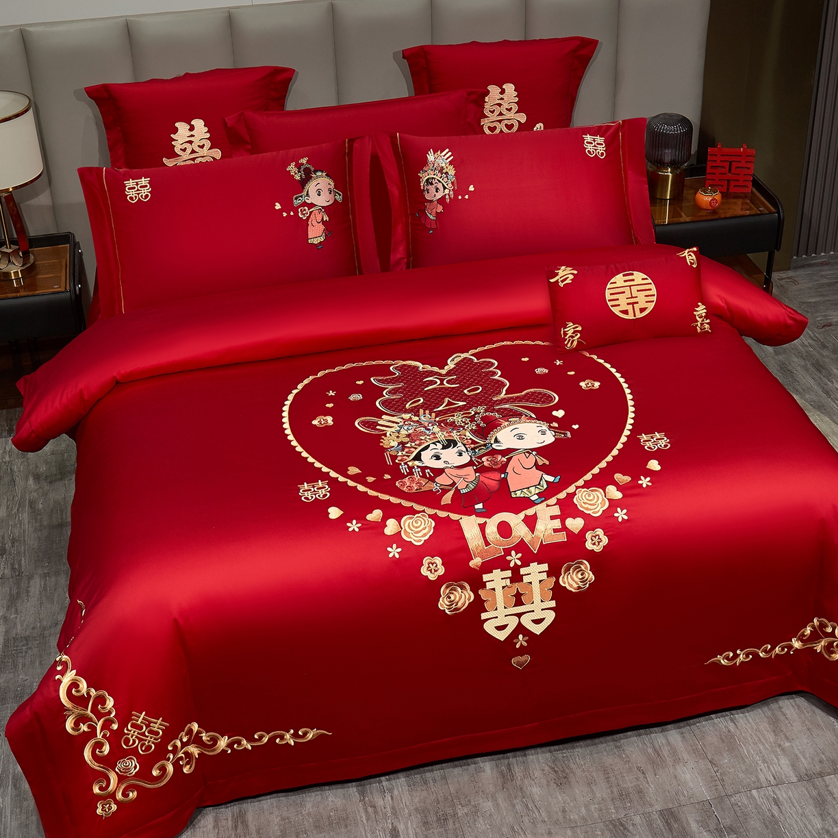 91家纺网 家纺一手货源 找家纺 浩情国际婚庆供货中心 2026新款100%全棉长绒棉纯棉婚庆四件套结婚刺绣六件套多件套长期供货 （提供买家秀） 永结同心