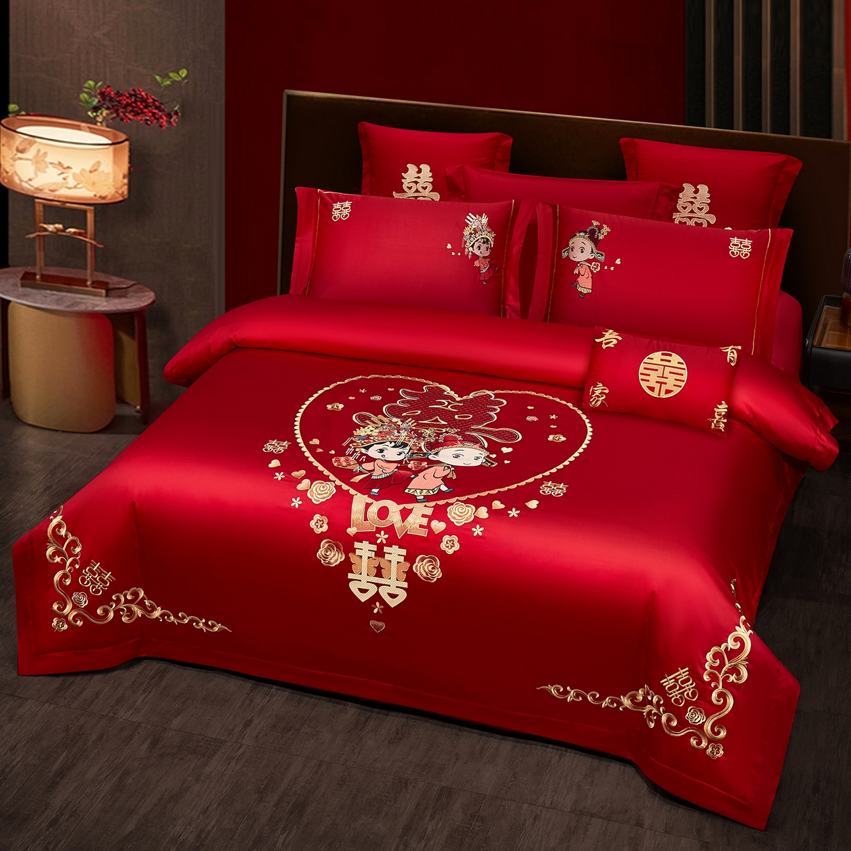 91家纺网 家纺一手货源 找家纺 浩情国际婚庆供货中心 2026新款100%全棉长绒棉纯棉婚庆四件套结婚刺绣六件套多件套长期供货 （提供买家秀） 永结同心