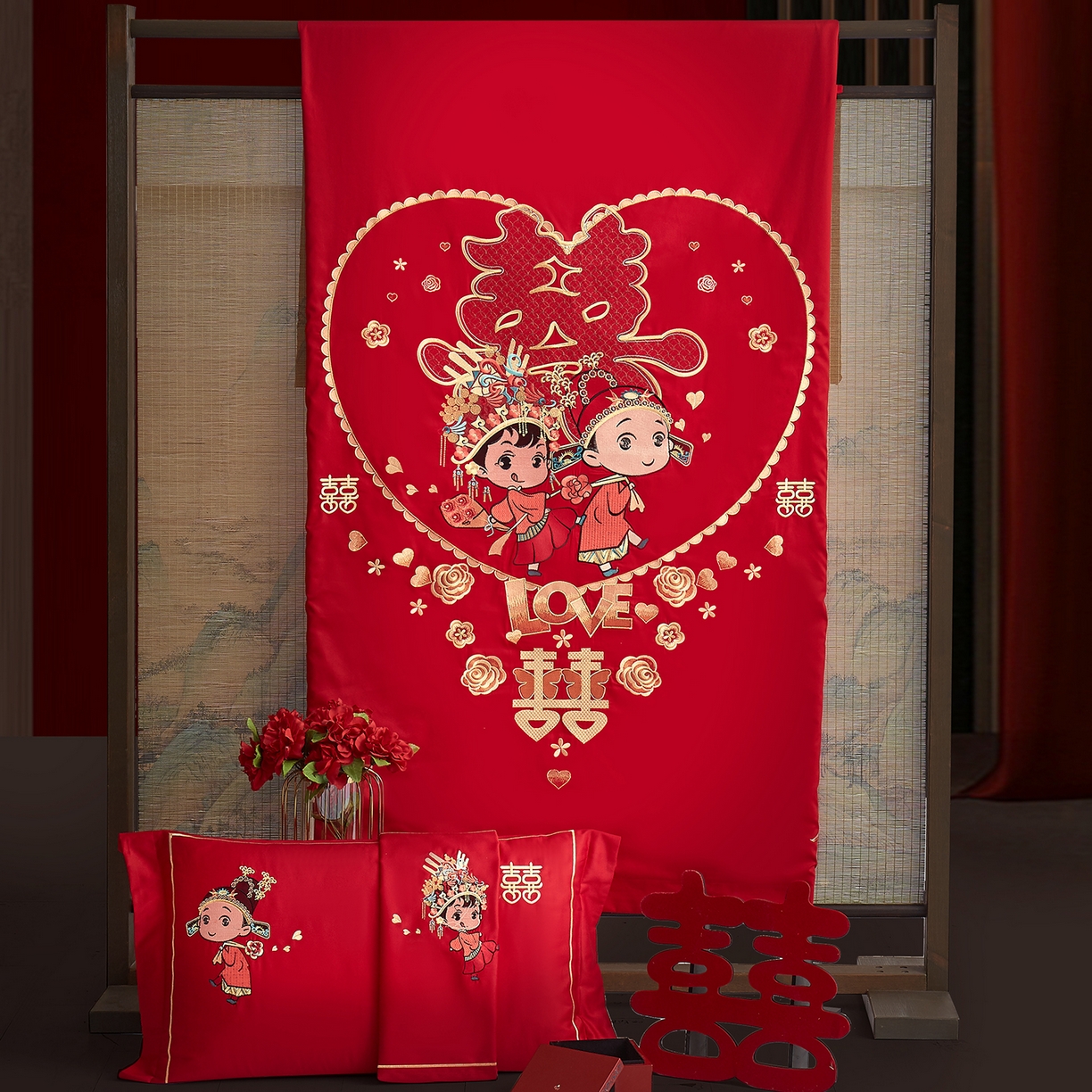 91家纺网 家纺一手货源 找家纺 浩情国际婚庆供货中心 2026新款100%全棉长绒棉纯棉婚庆四件套结婚刺绣六件套多件套长期供货 （提供买家秀） 永结同心