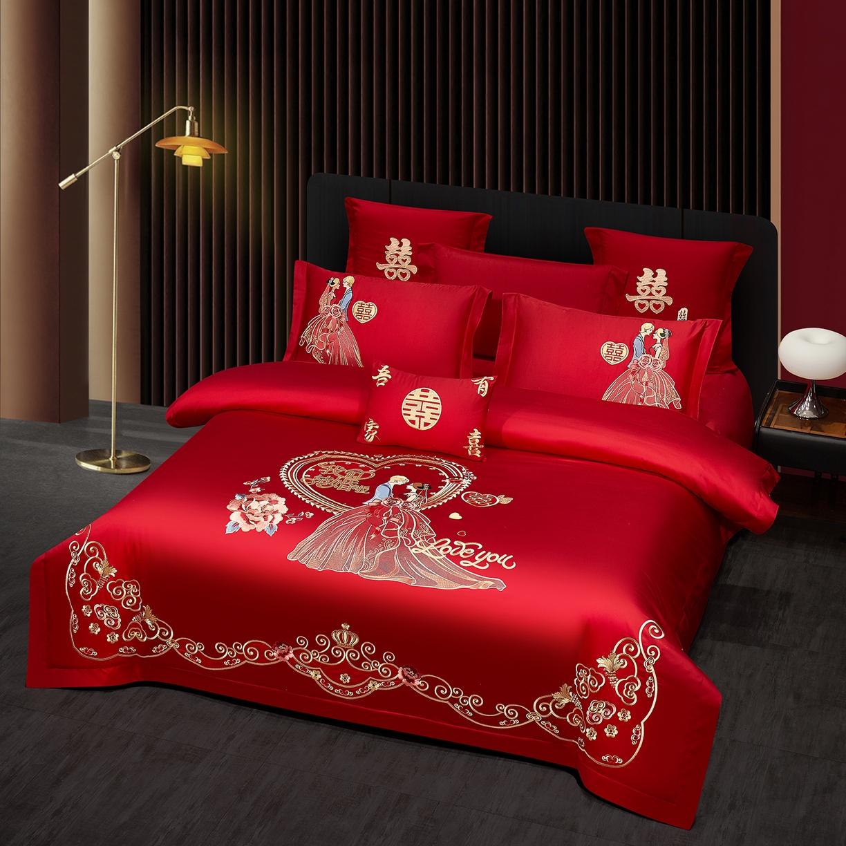 91家纺网 家纺一手货源 找家纺 浩情国际婚庆供货中心 2026新款100%全棉长绒棉纯棉婚庆四件套结婚刺绣六件套多件套长期供货 （提供买家秀） 爱的誓言