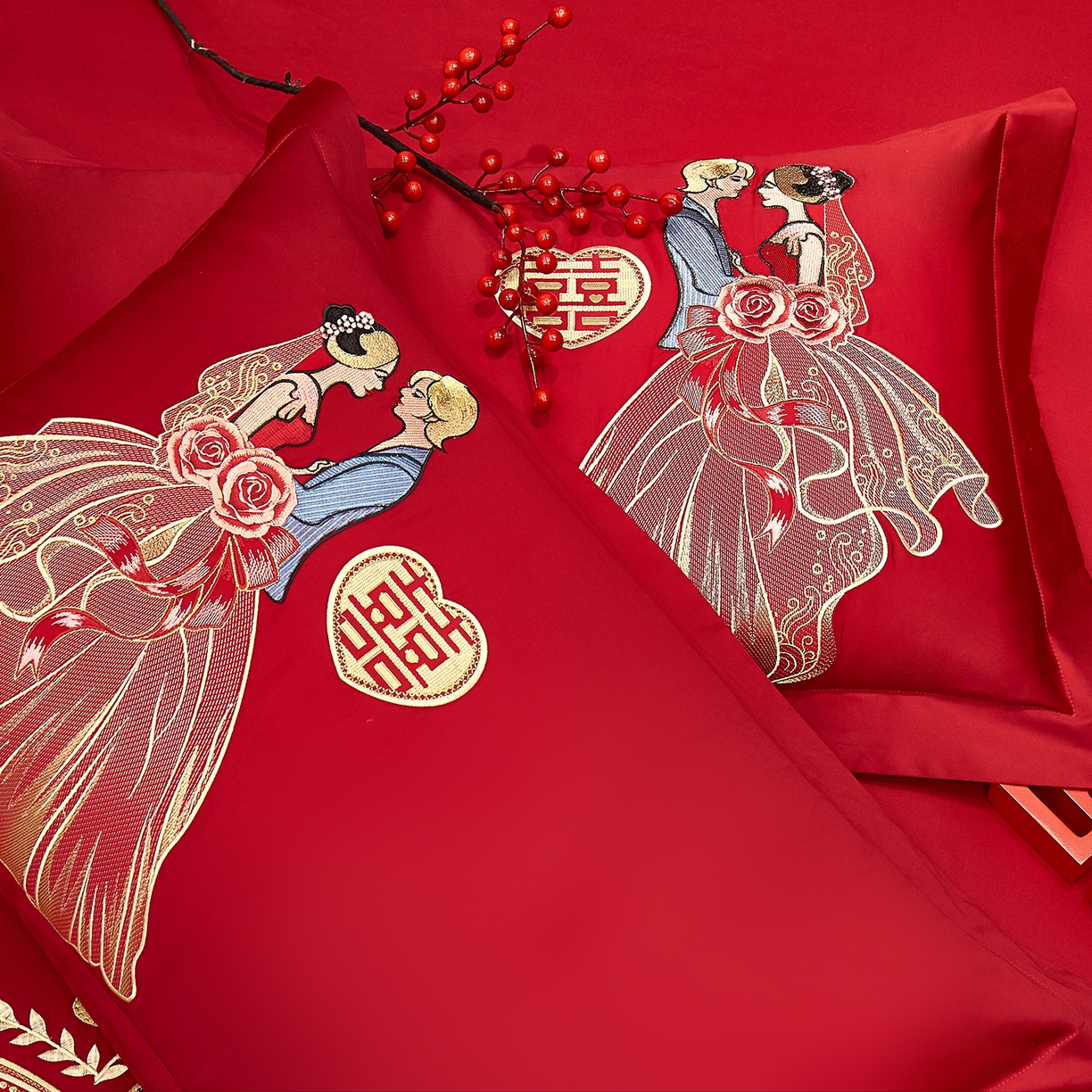 91家纺网 家纺一手货源 找家纺 浩情国际婚庆供货中心 2026新款100%全棉长绒棉纯棉婚庆四件套结婚刺绣六件套多件套长期供货 （提供买家秀） 爱的誓言