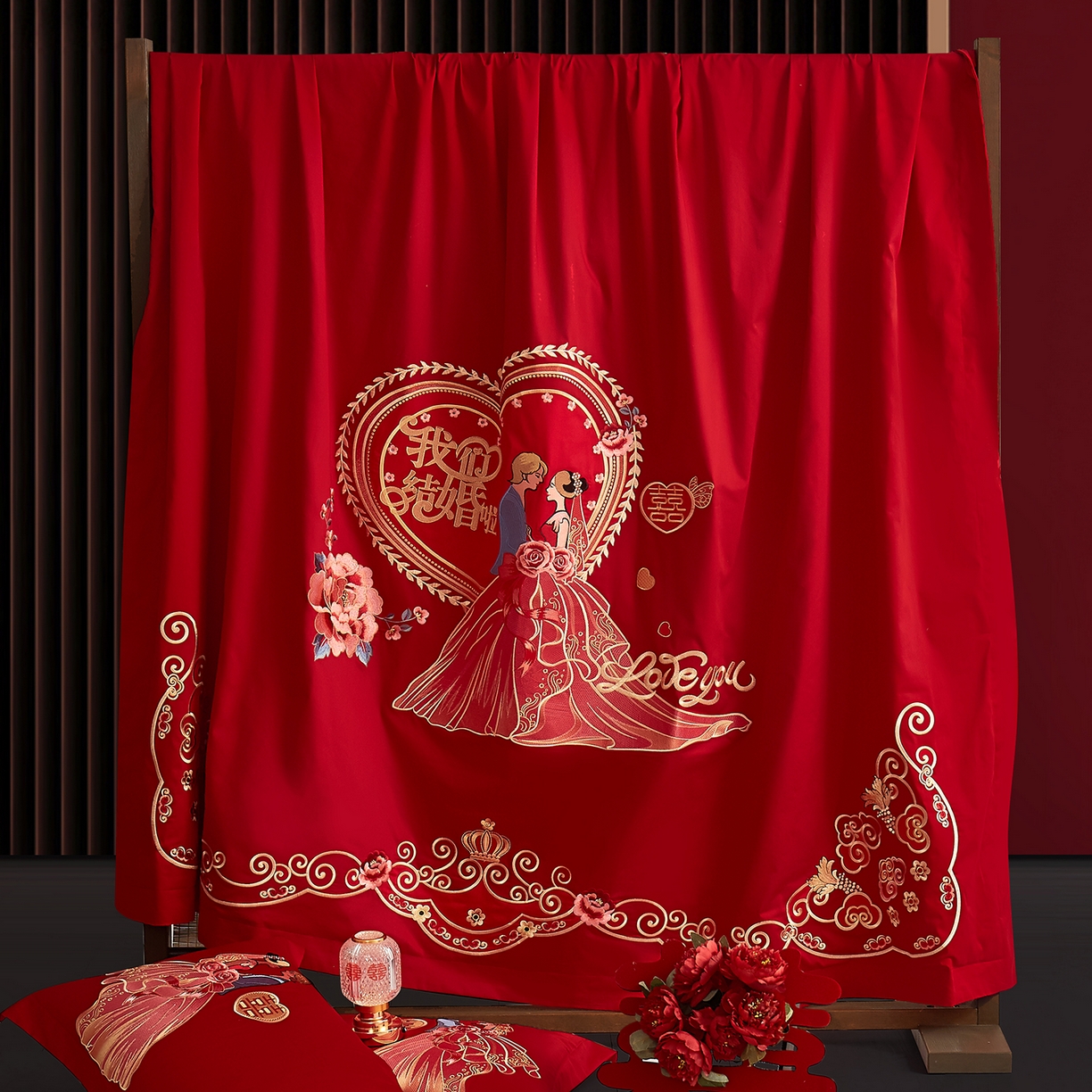 91家纺网 家纺一手货源 找家纺 浩情国际婚庆供货中心 2026新款100%全棉长绒棉纯棉婚庆四件套结婚刺绣六件套多件套长期供货 （提供买家秀） 爱的誓言