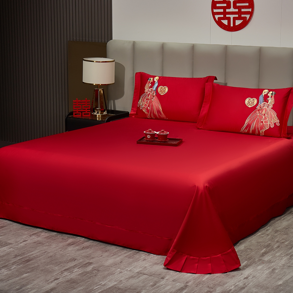 91家纺网 家纺一手货源 找家纺 浩情国际婚庆供货中心 2026新款100%全棉长绒棉纯棉婚庆四件套结婚刺绣六件套多件套长期供货 （提供买家秀） 爱的誓言