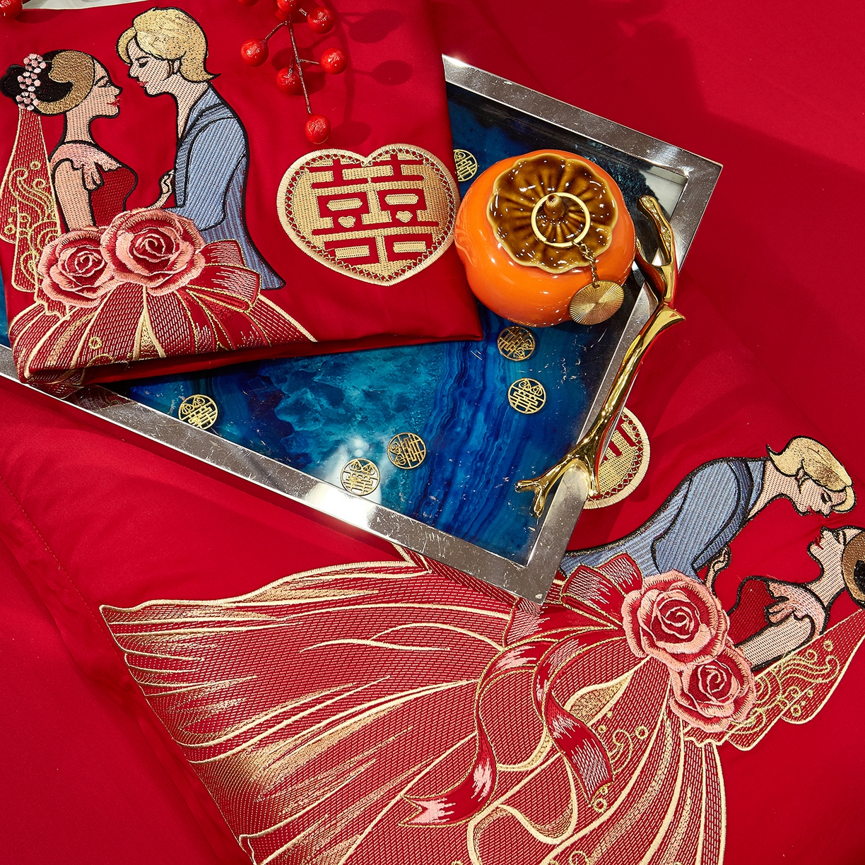 91家纺网 家纺一手货源 找家纺 浩情国际婚庆供货中心 2026新款100%全棉长绒棉纯棉婚庆四件套结婚刺绣六件套多件套长期供货 （提供买家秀） 爱的誓言