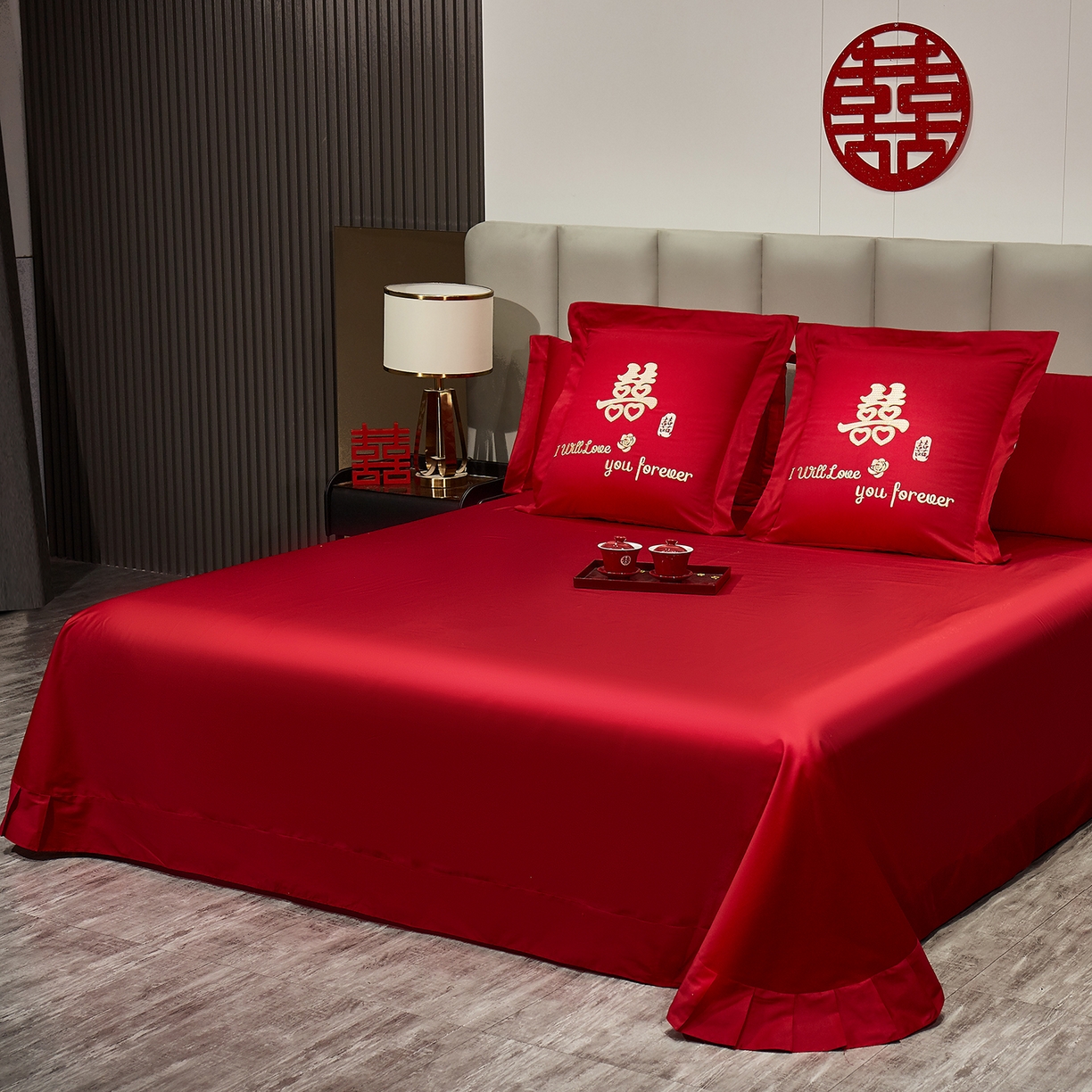 91家纺网 家纺一手货源 找家纺 浩情国际婚庆供货中心 2026新款100%全棉长绒棉纯棉婚庆四件套结婚刺绣六件套多件套长期供货 （提供买家秀） 爱的誓言