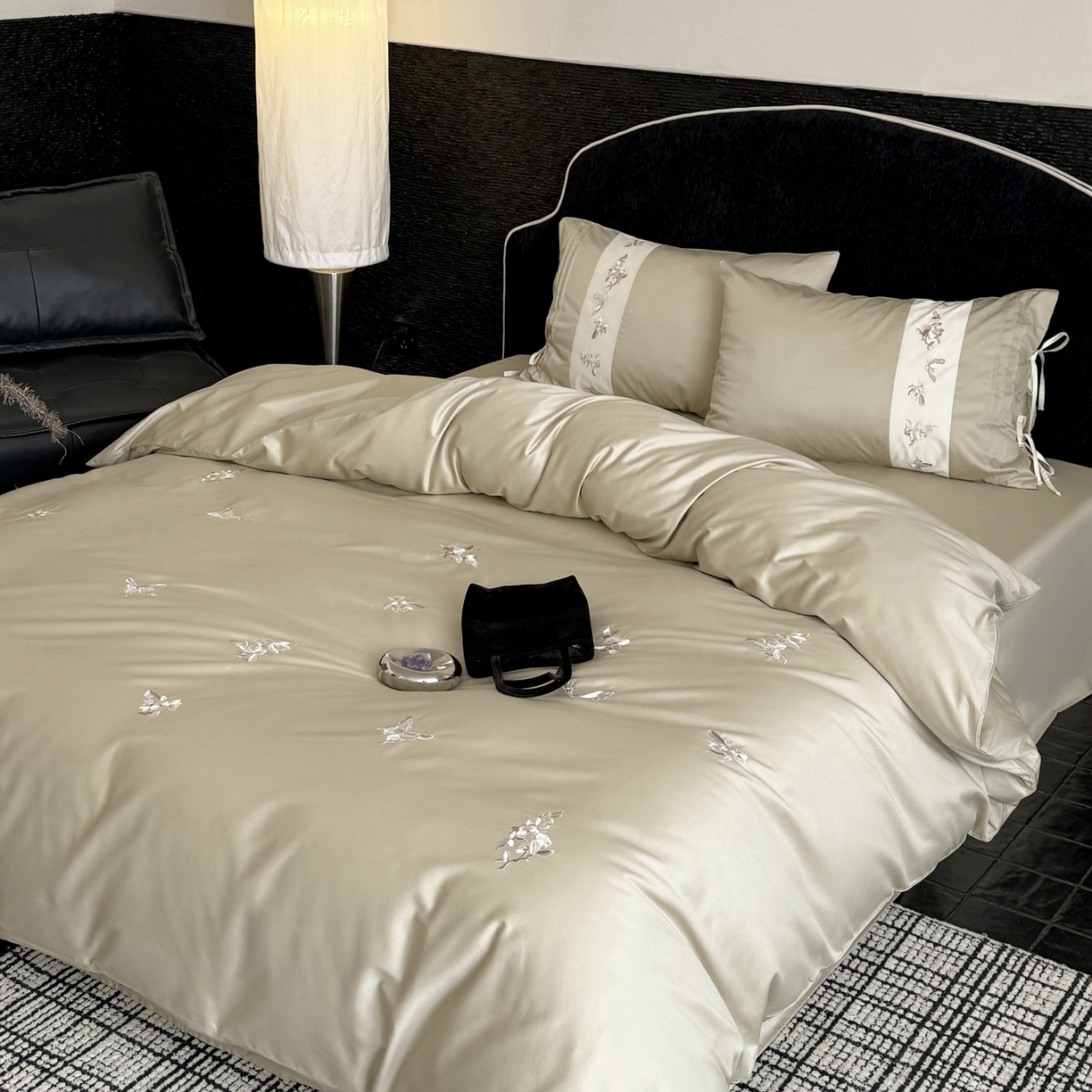 91家纺网 家纺一手货源 找家纺 鹿班家居 2026新款100s长绒棉纯棉刺绣四件套-境花辞（标准会员-20元） 境花辞-水绿