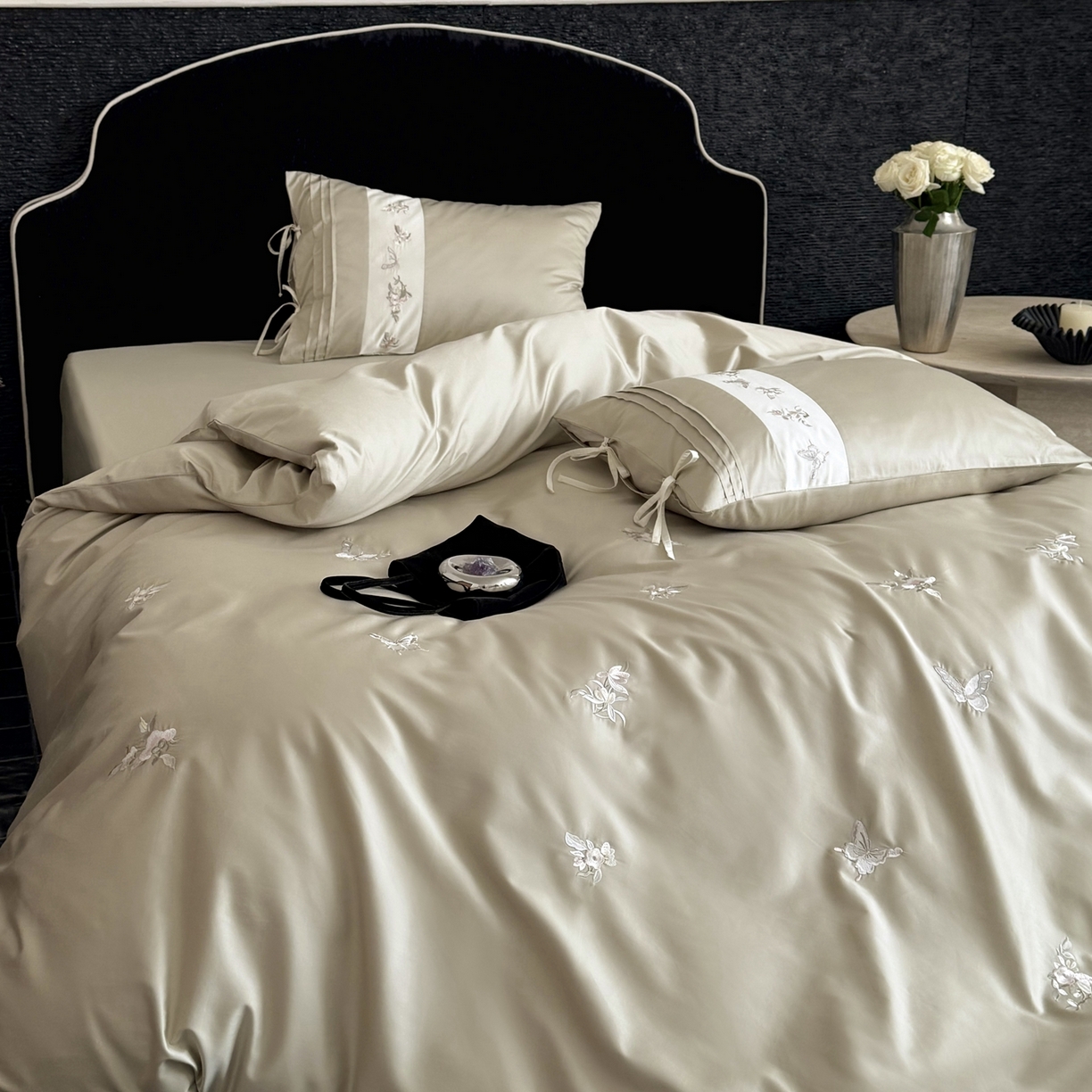 91家纺网 家纺一手货源 找家纺 鹿班家居 2026新款100s长绒棉纯棉刺绣四件套-境花辞（标准会员-20元） 境花辞-水绿