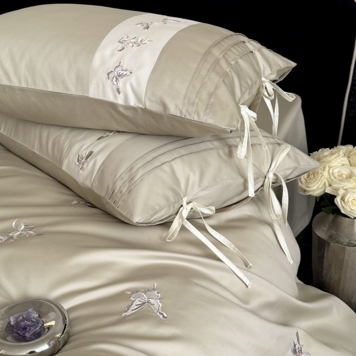 91家纺网 家纺一手货源 找家纺 鹿班家居 2026新款100s长绒棉纯棉刺绣四件套-境花辞（标准会员-20元） 境花辞-水绿