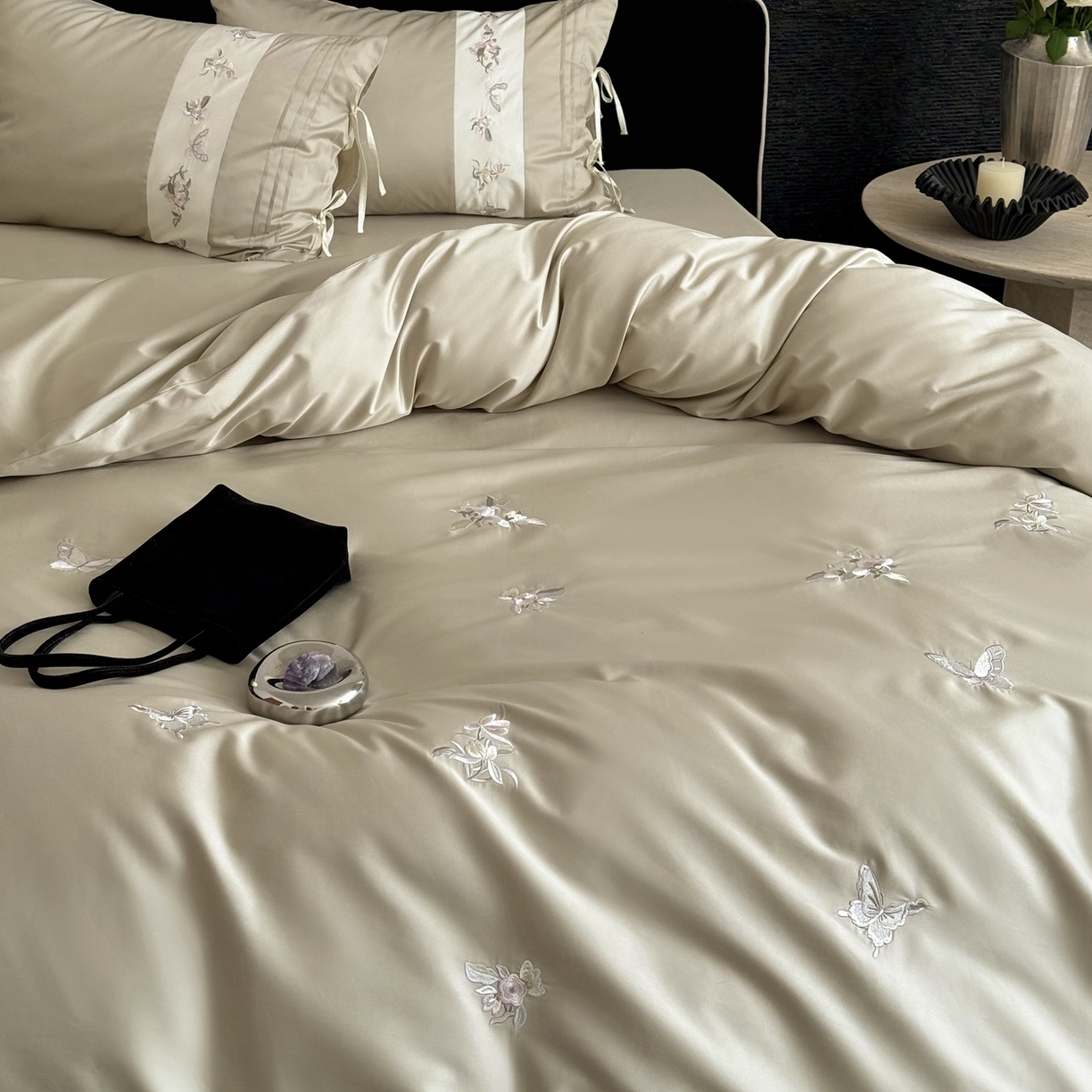 91家纺网 家纺一手货源 找家纺 鹿班家居 2026新款100s长绒棉纯棉刺绣四件套-境花辞（标准会员-20元） 境花辞-水绿