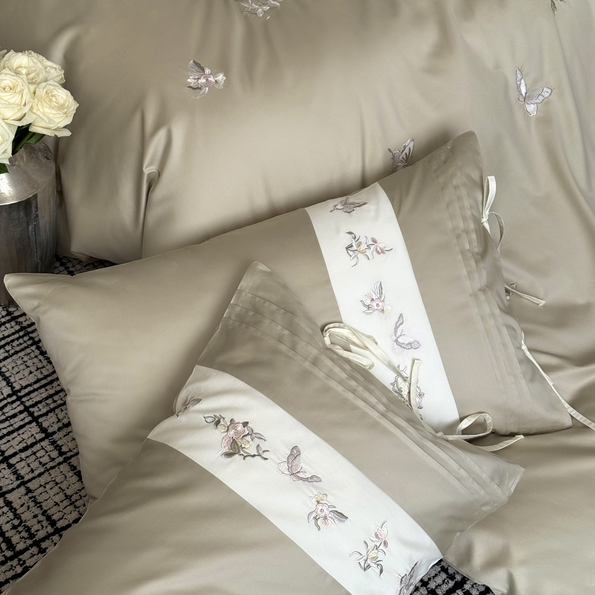 91家纺网 家纺一手货源 找家纺 鹿班家居 2026新款100s长绒棉纯棉刺绣四件套-境花辞（标准会员-20元） 境花辞-水绿