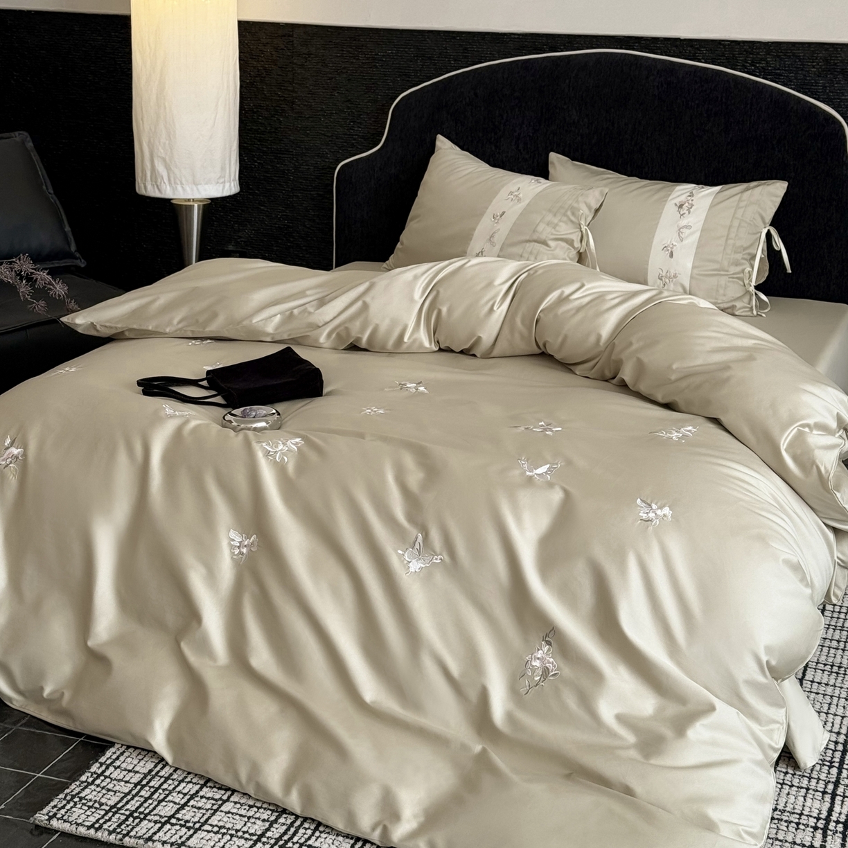 91家纺网 家纺一手货源 找家纺 鹿班家居 2026新款100s长绒棉纯棉刺绣四件套-境花辞（标准会员-20元） 境花辞-水绿