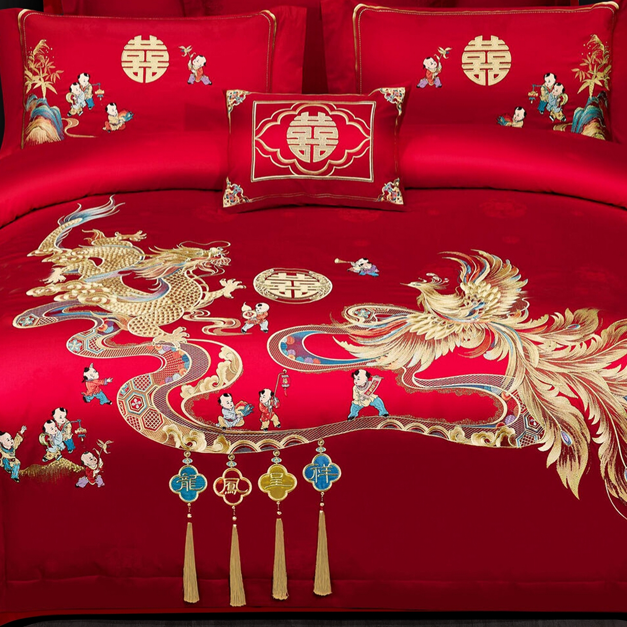 91家纺网 家纺一手货源 找家纺 浩情国际婚庆供货中心 2026新款100%全棉长绒棉纯棉婚庆四件套结婚刺绣六件套多件套长期供货 （提供买家秀） 多子多福