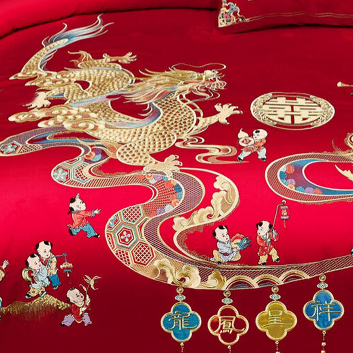 91家纺网 家纺一手货源 找家纺 浩情国际婚庆供货中心 2026新款100%全棉长绒棉纯棉婚庆四件套结婚刺绣六件套多件套长期供货 （提供买家秀） 多子多福