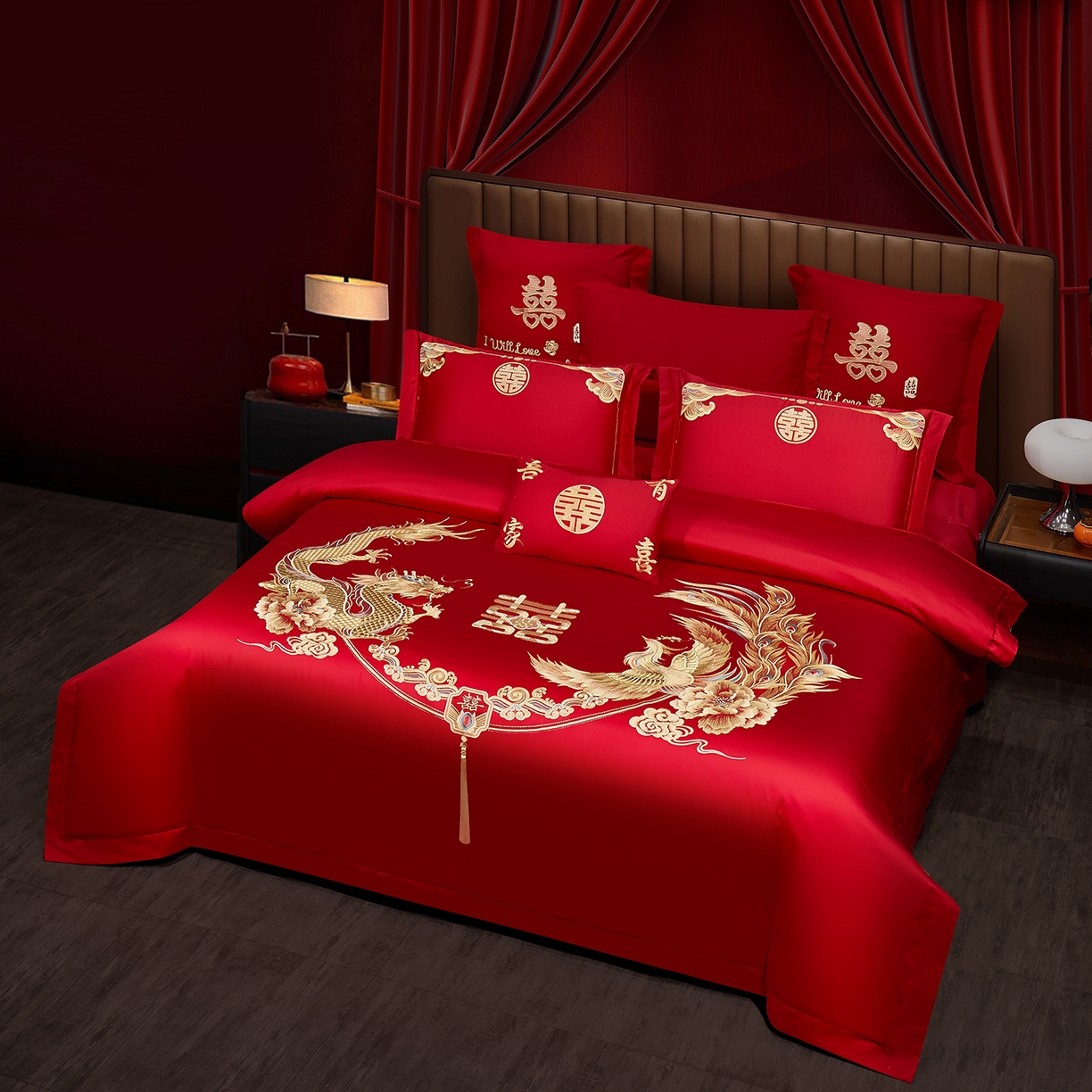 91家纺网 家纺一手货源 找家纺 浩情国际婚庆供货中心 2026新款100%全棉长绒棉纯棉婚庆四件套结婚刺绣六件套多件套长期供货 （提供买家秀） 婚庆盛典-金