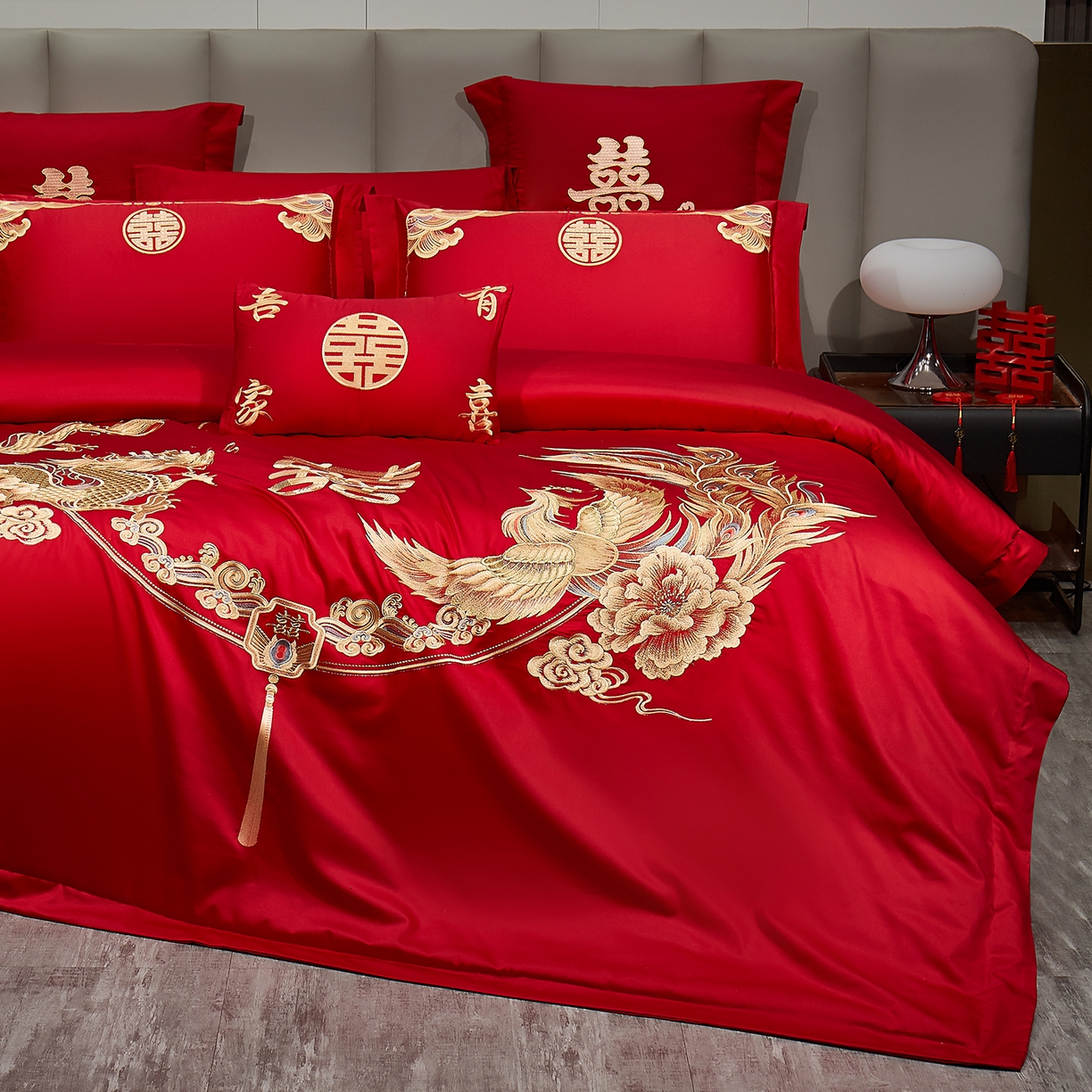 91家纺网 家纺一手货源 找家纺 浩情国际婚庆供货中心 2026新款100%全棉长绒棉纯棉婚庆四件套结婚刺绣六件套多件套长期供货 （提供买家秀） 婚庆盛典-金