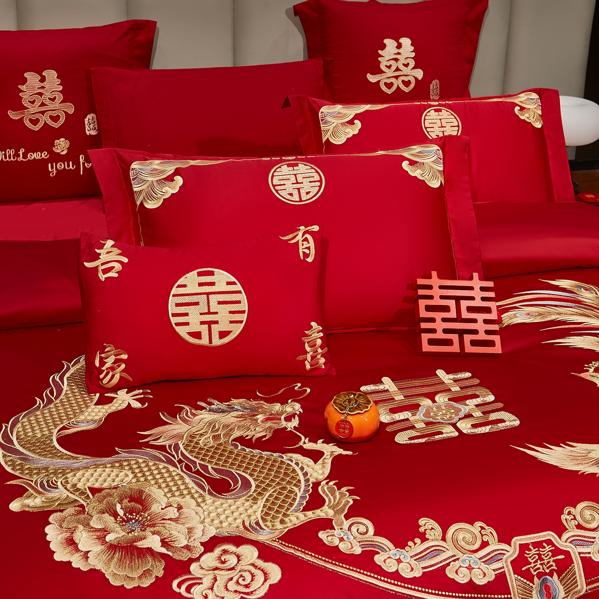 91家纺网 家纺一手货源 找家纺 浩情国际婚庆供货中心 2026新款100%全棉长绒棉纯棉婚庆四件套结婚刺绣六件套多件套长期供货 （提供买家秀） 婚庆盛典-金