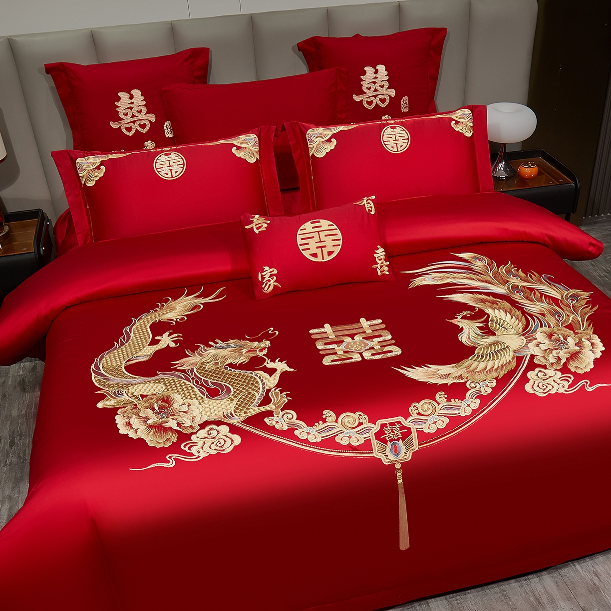 91家纺网 家纺一手货源 找家纺 浩情国际婚庆供货中心 2026新款100%全棉长绒棉纯棉婚庆四件套结婚刺绣六件套多件套长期供货 （提供买家秀） 婚庆盛典-金