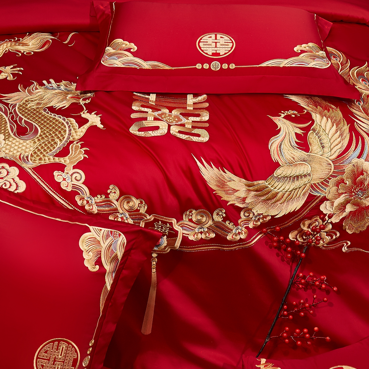 91家纺网 家纺一手货源 找家纺 浩情国际婚庆供货中心 2026新款100%全棉长绒棉纯棉婚庆四件套结婚刺绣六件套多件套长期供货 （提供买家秀） 婚庆盛典-金