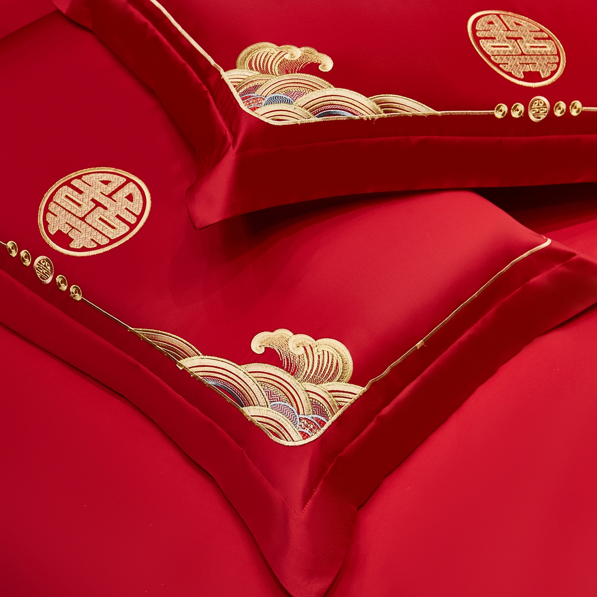 91家纺网 家纺一手货源 找家纺 浩情国际婚庆供货中心 2026新款100%全棉长绒棉纯棉婚庆四件套结婚刺绣六件套多件套长期供货 （提供买家秀） 婚庆盛典-金