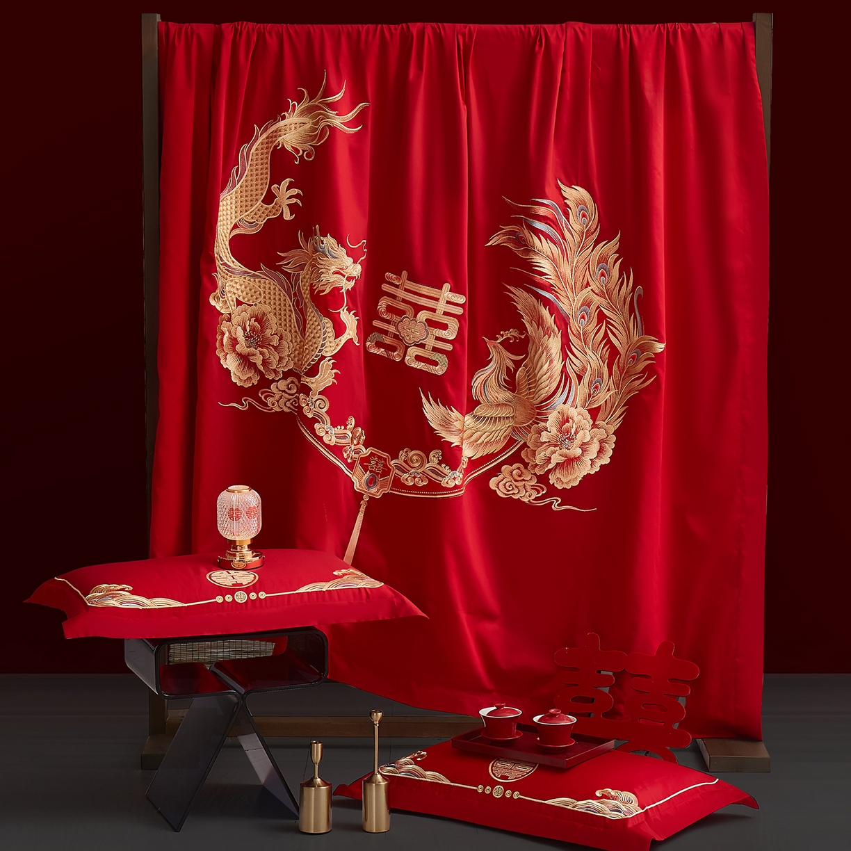 91家纺网 家纺一手货源 找家纺 浩情国际婚庆供货中心 2026新款100%全棉长绒棉纯棉婚庆四件套结婚刺绣六件套多件套长期供货 （提供买家秀） 婚庆盛典-金